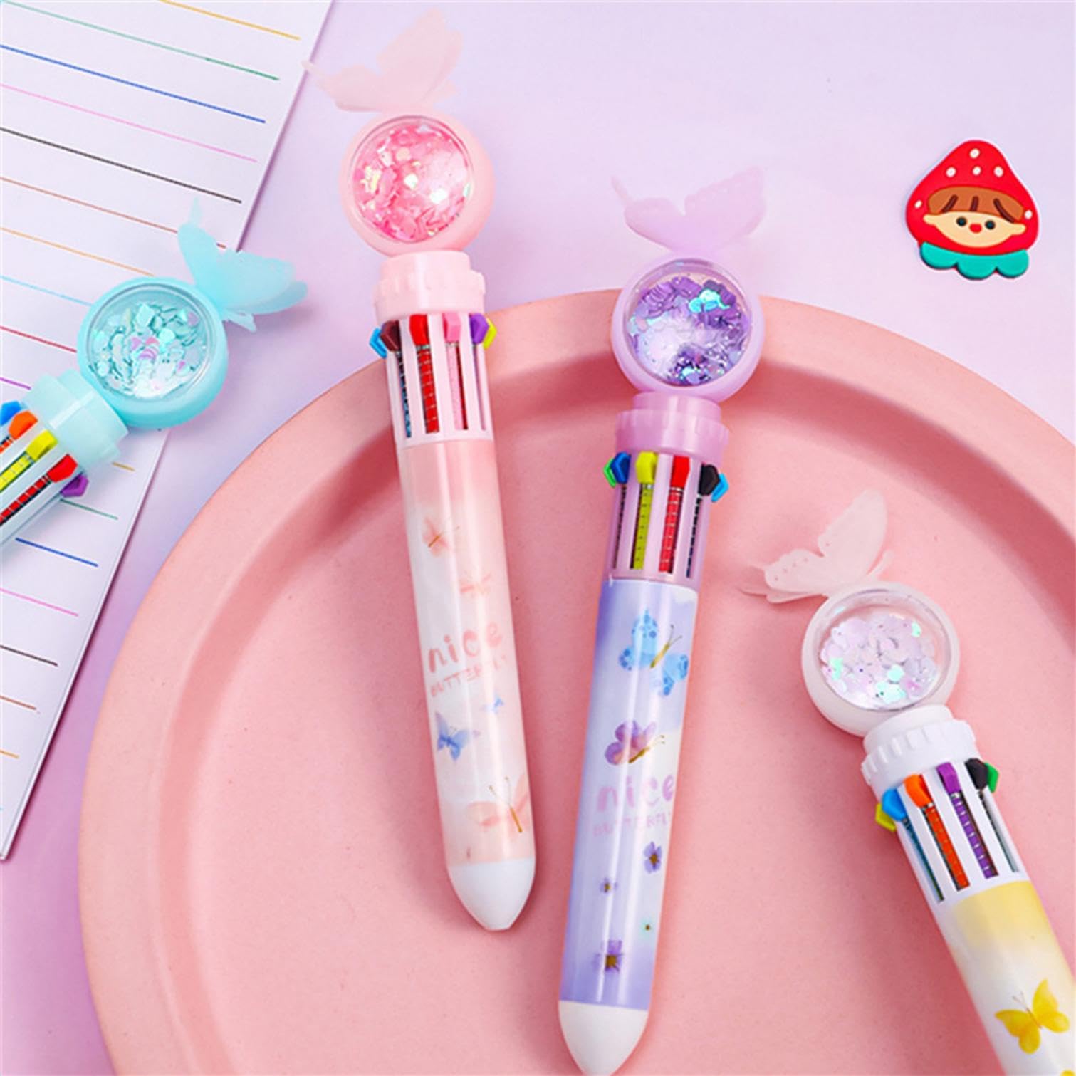 4pcs Multi-Color 10-in-1 Retractable Ballpoint Pens Set - 0.5mm Fine Point Butterfly Design Writing Pens for School, Office & Home Use - Perfect for Students, Kids & Stationery Lovers (Random Colors)