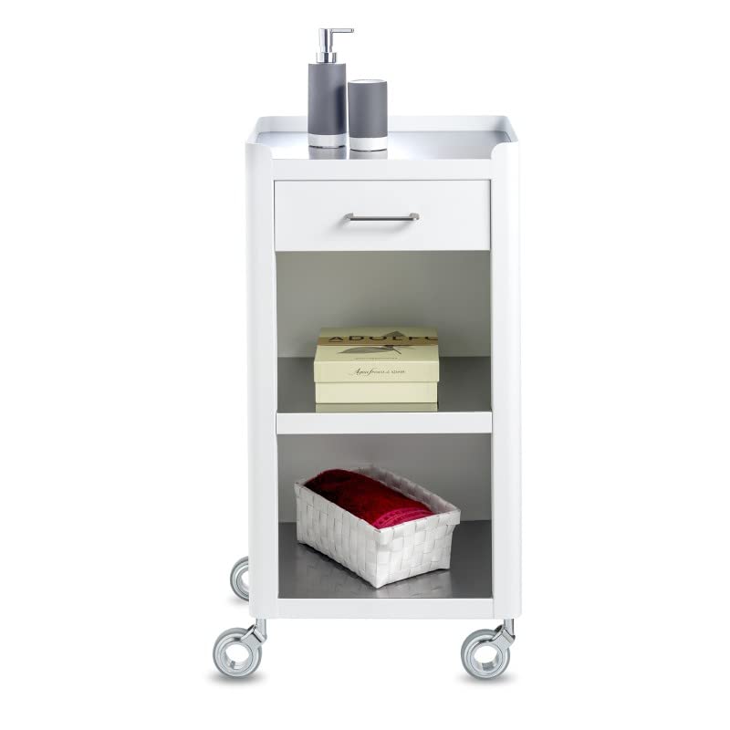 DON HIERRO - White Stainless Steel Bathroom Cabinet on Wheels with Storage, Mobile Utility Cart for Bathroom Organization - Perfect for Small Spaces, Apartments & Home Decor