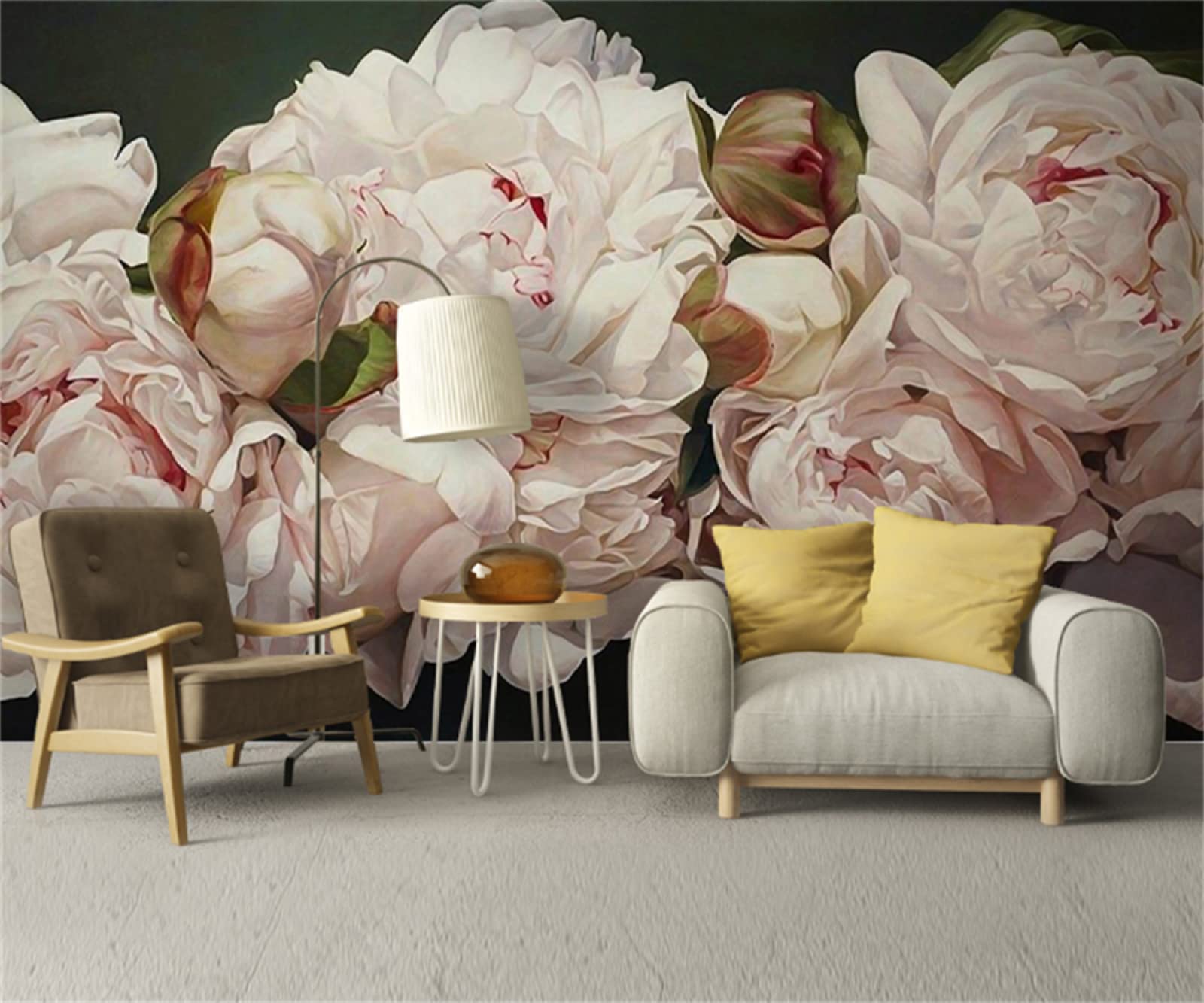 3D Space Flowers Wall Mural - Black Background Removable Peel & Stick Wallpaper (177