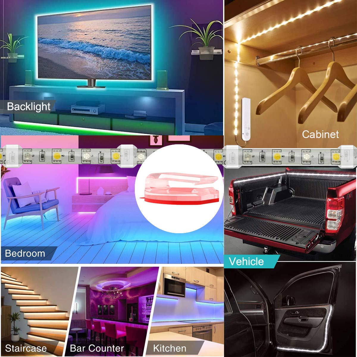 100 Pack Clear Self-Adhesive LED Strip Light Mounting Clips - 8mm/10mm/12mm Universal Fixing Clamps with Hooks for USB Cable Wires Organizer - Perfect for Under Cabinet Lighting, Home Theater Setup & DIY LED Projects