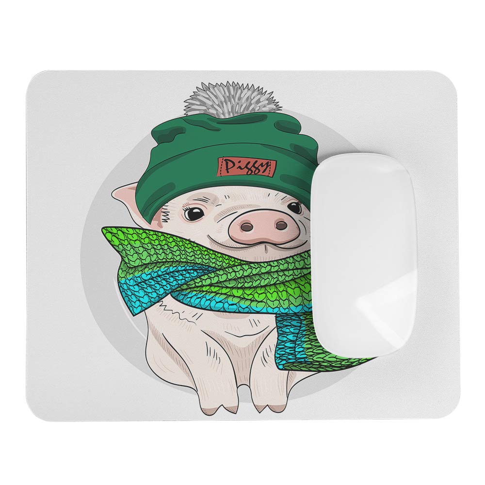 Stylish Pig Mouse Pad with Green Knitted Hat & Scarf - Non-Slip Rubber Base Computer Mousepad for Laptop, PC, Office & Gaming Desk Accessories | Perfect for Work, Home Office & Gaming Setups