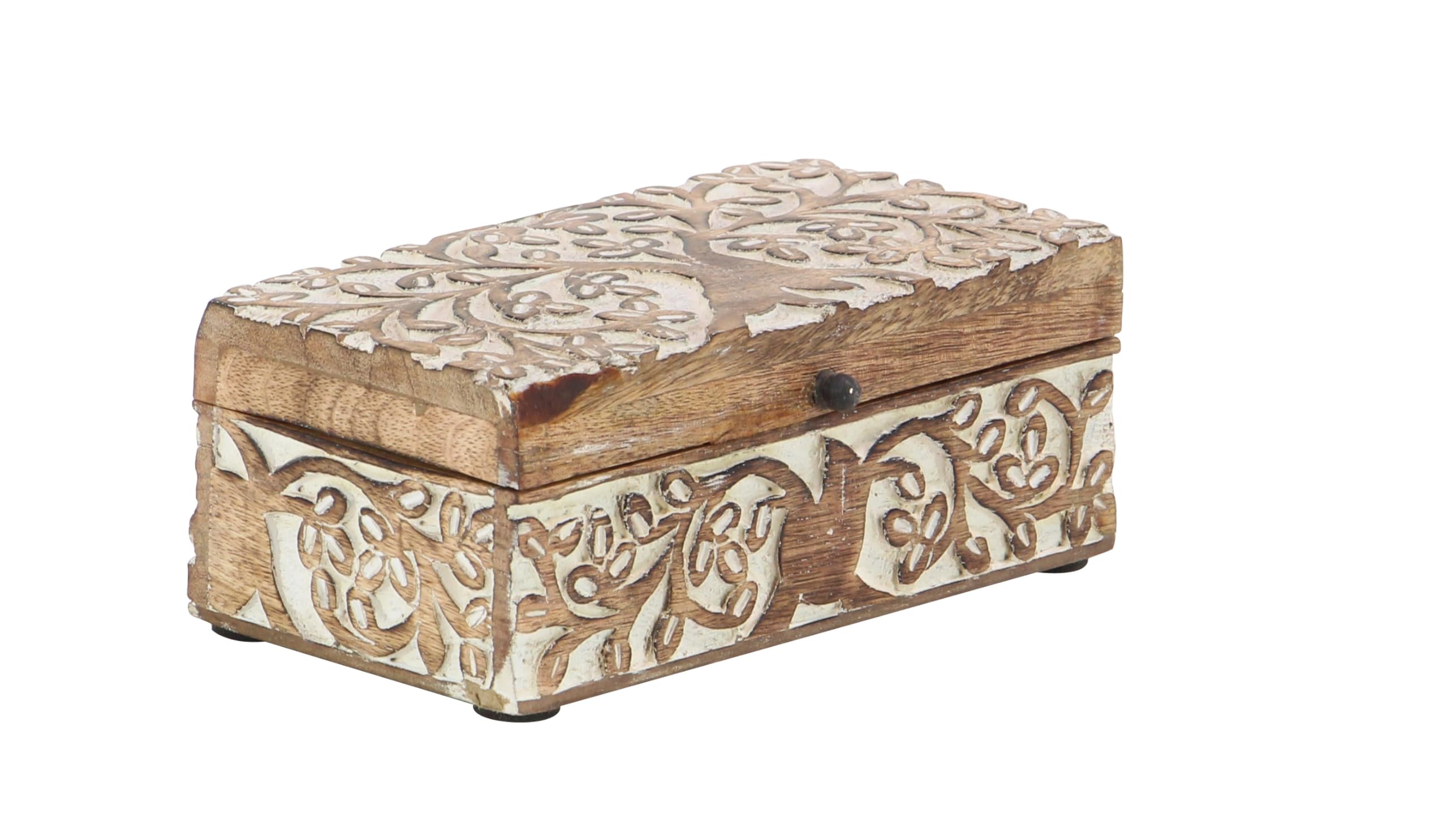 Mango Wood Floral Storage Box Set of 3 - 8