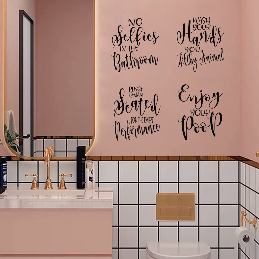 Funny Bathroom Wall Decals with Quotes - Set of 4 Removable Peel & Stick Wall Art Stickers for Bathroom Decor - Perfect for Home, Office, or Gift Giving