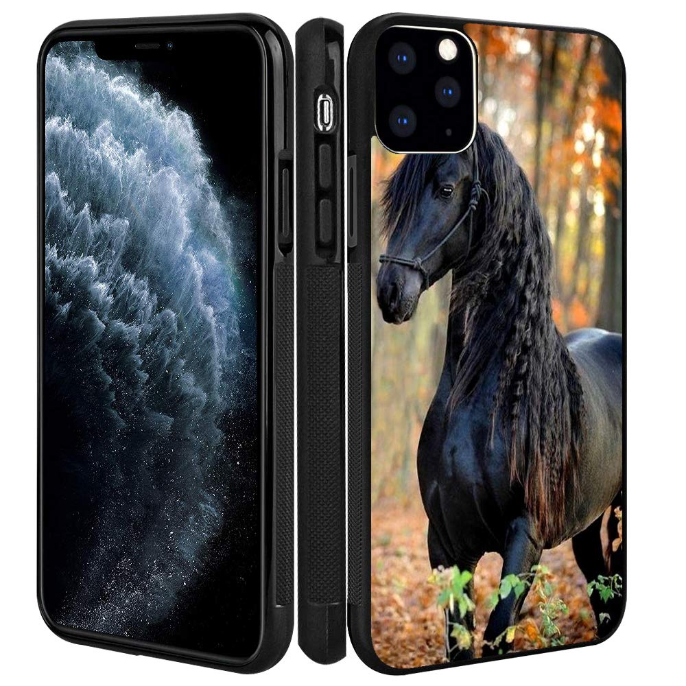 Premium Frisian Black Horse Forest Design Slim Soft TPU Case for iPhone 11 Pro Max (6.5 Inch) - Elegant Protective Cover for Daily Use, Travel & Outdoor Activities