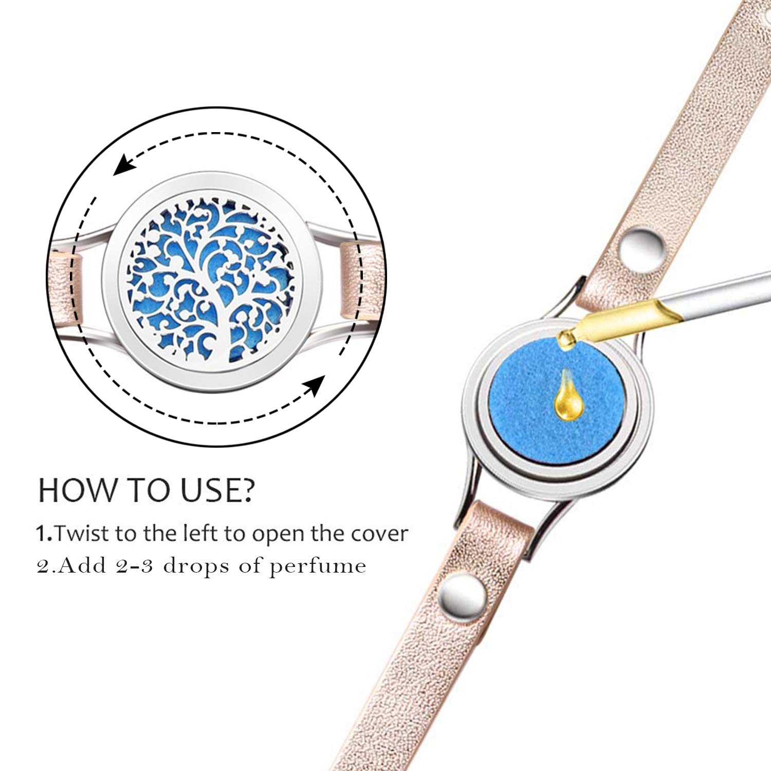 JewelryWe Essential Oil Diffuser Bracelet - Tree of Life Aromatherapy Locket with 8/10 Washable Color Pads | Perfume & Aromatherapy Jewelry for Women & Girls | Perfect for Yoga, Meditation, Stress Relief & Daily Wear