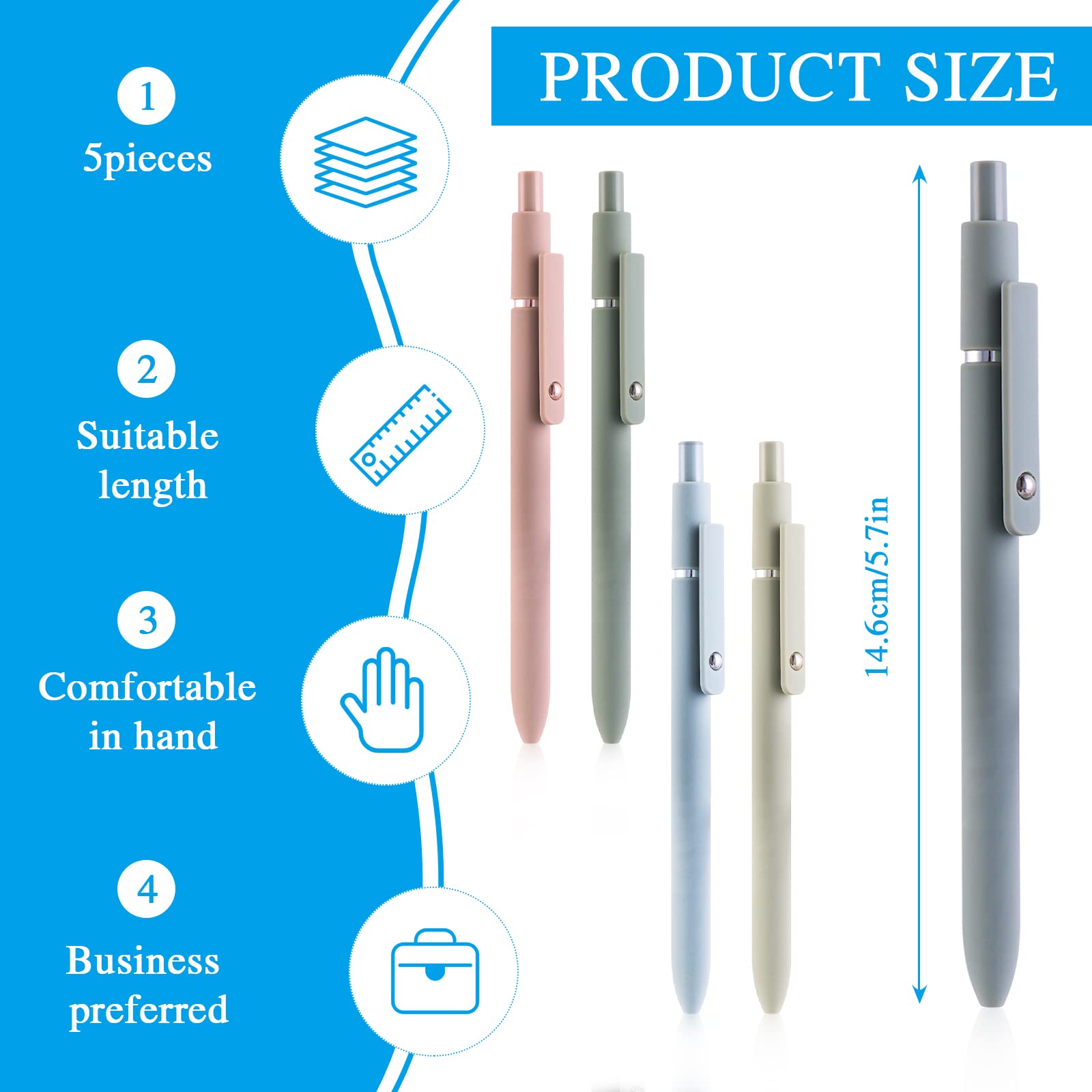 Cobee Aesthetic 0.5mm Retractable Gel Pens - 5 Pack Morandi Pastel Ballpoint Pens for Smooth Writing | School, Office, Journaling & Gift Supplies (Black Ink)