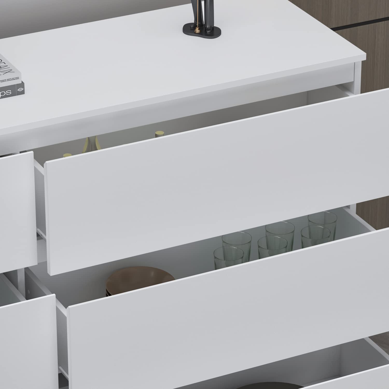 AIEGLE 6-Drawer Dresser for Bedroom - White Modern Handle-Free Wooden Chest with Smooth Pop-Out Drawers, Storage Organizer (59