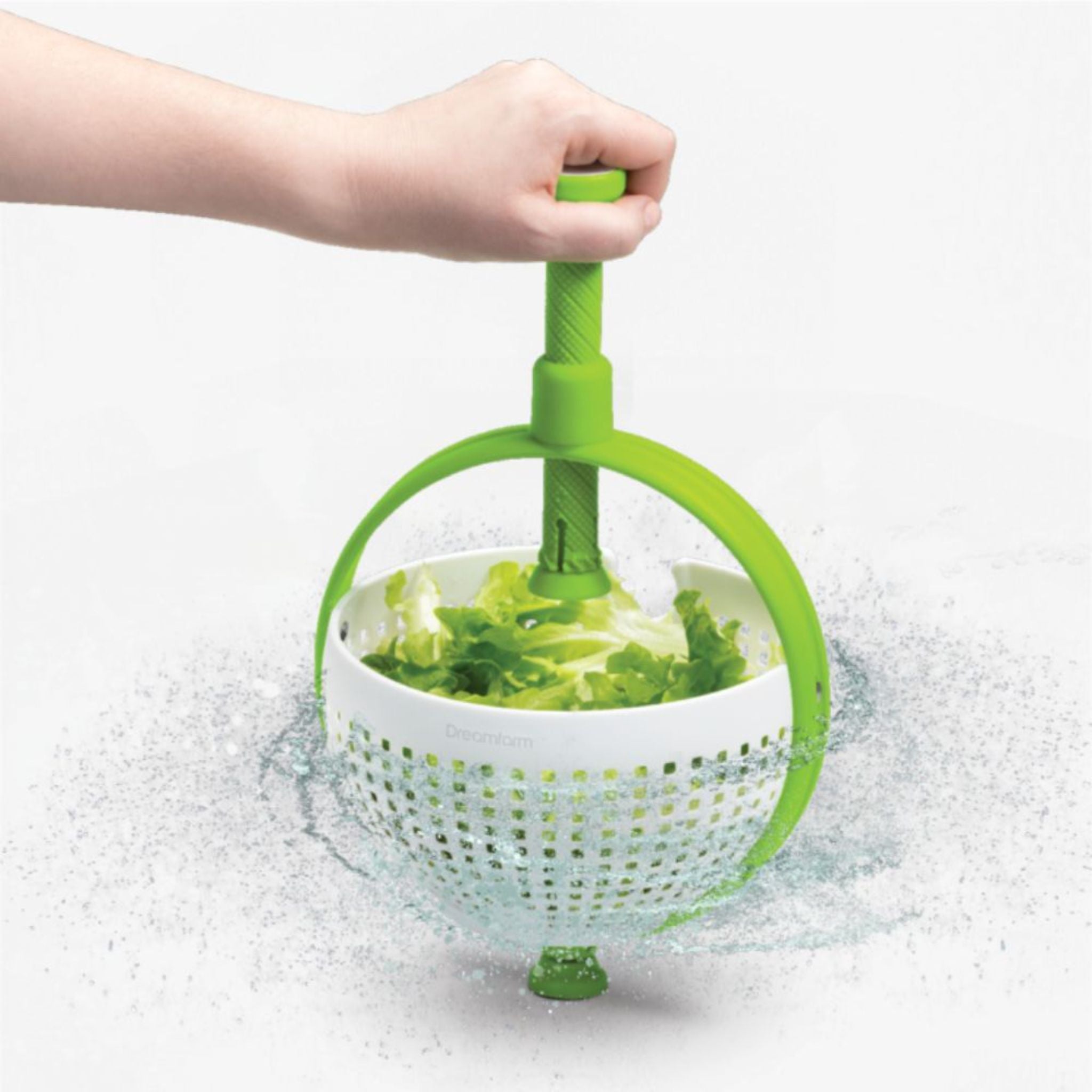 DreamFarm PP Salad Spinner - Large Green/White Kitchen Tool for Washing & Drying Lettuce, Vegetables, Fruits | Perfect for Meal Prep, Healthy Eating & Kitchen Organization (SH DFSP3307 GR)