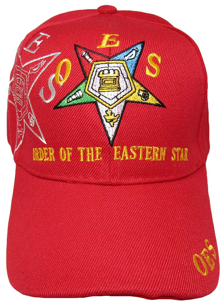 Order of The Eastern Star Red 100% Acrylic Embroidered Hat - Mason OES Emblem Cap for Eastern Star Members & Fraternal Events