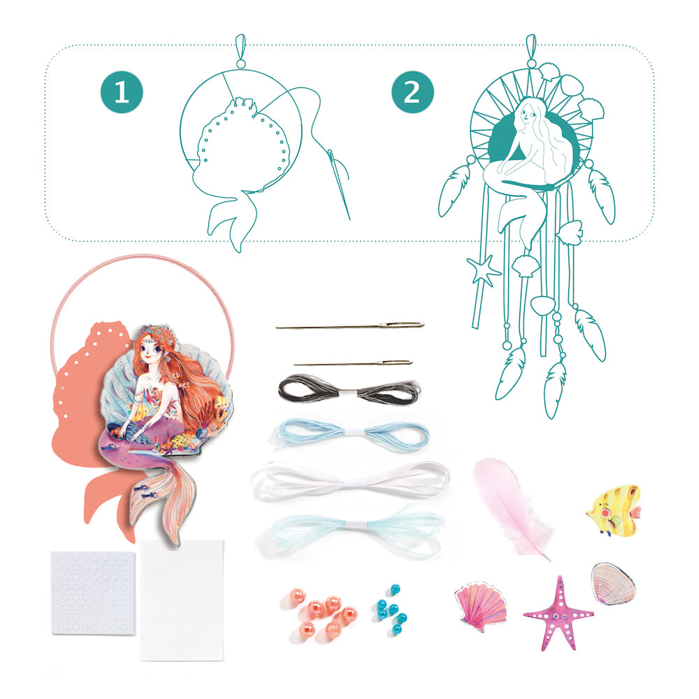 DIY Dreamcatcher Kit - Gentle Mermaid Design by Djeco | Creative Arts & Crafts for Kids, Home Decor & Bedroom Wall Hanging