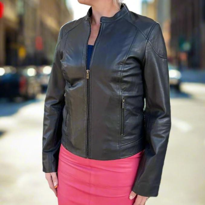Vintage Texas Leather Jacket for Women - Genuine Cowhide Biker Jacket with Western Embroidery | Perfect for Motorcycle Riding, Country Music Festivals & Casual Outfits