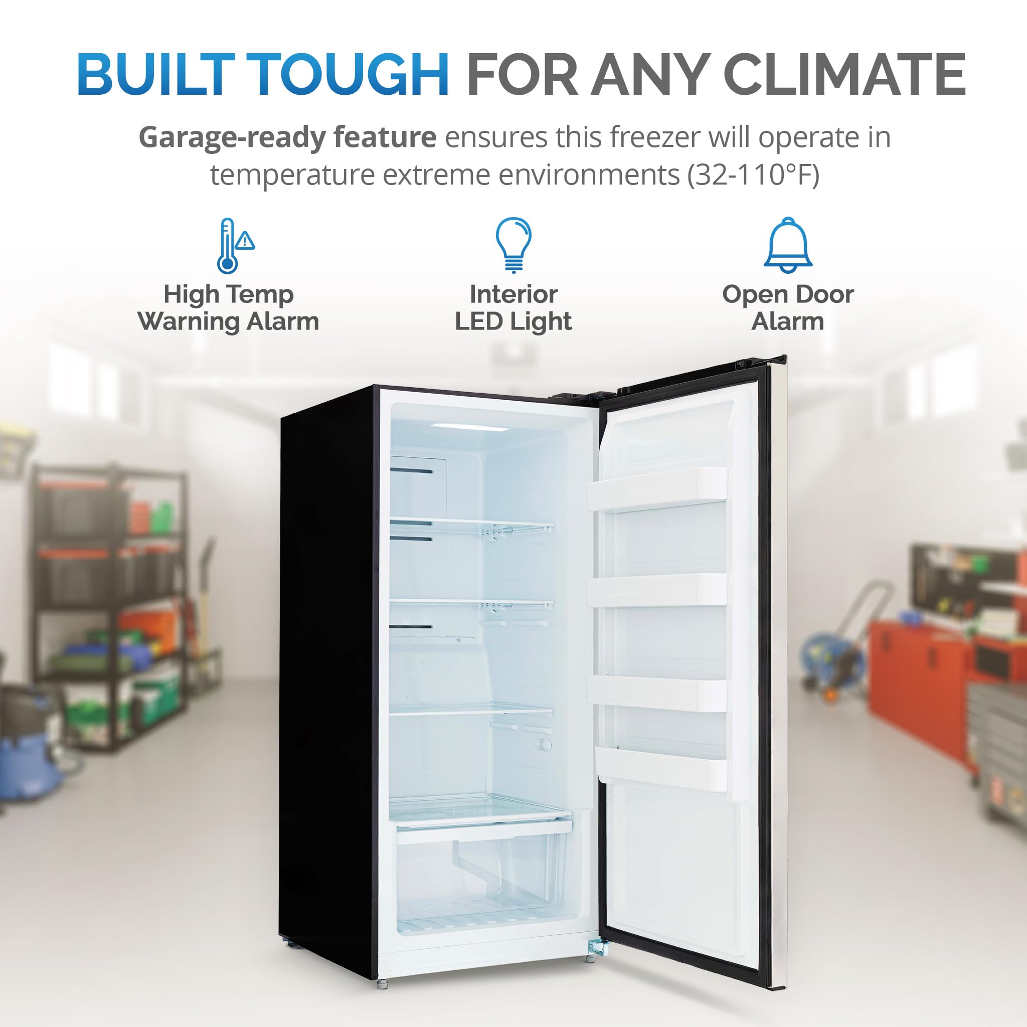 Newair 13.8 cu. ft. Upright Freezer - Convertible Fridge Freezer, Frost-Free Deep Freezer with Door Alarm & LED Light, Garage Ready Refrigerator for Home, Basement, or Commercial Use - Perfect for Storing Meat, Frozen Foods, and Bulk Groceries