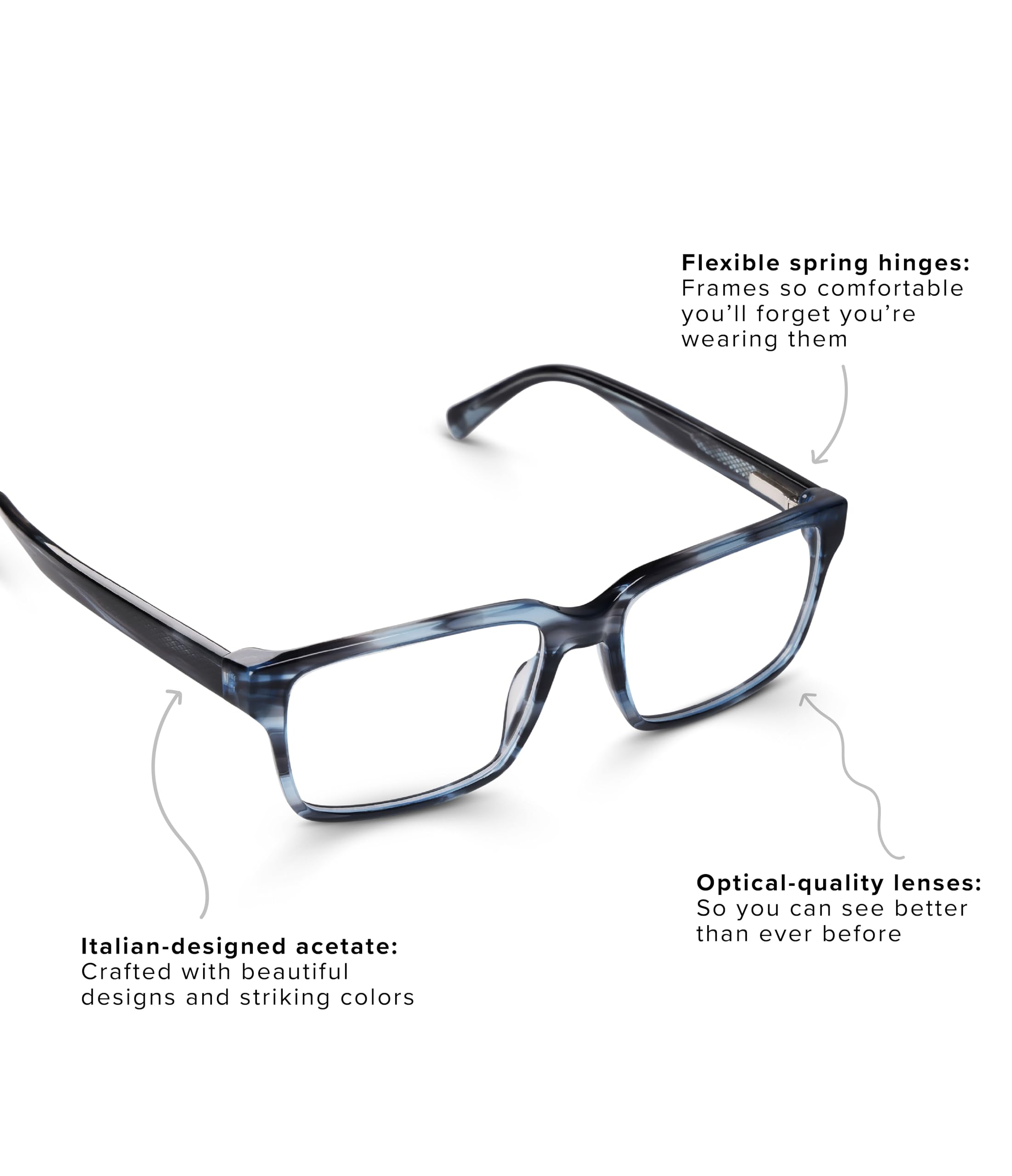 eyebobs Wide Eyed Premium Reading Glasses for Men & Women - Rectangle Frame for Wide Faces (0.00-4.00 Strength) - Perfect for Reading, Computer Work & Office Use