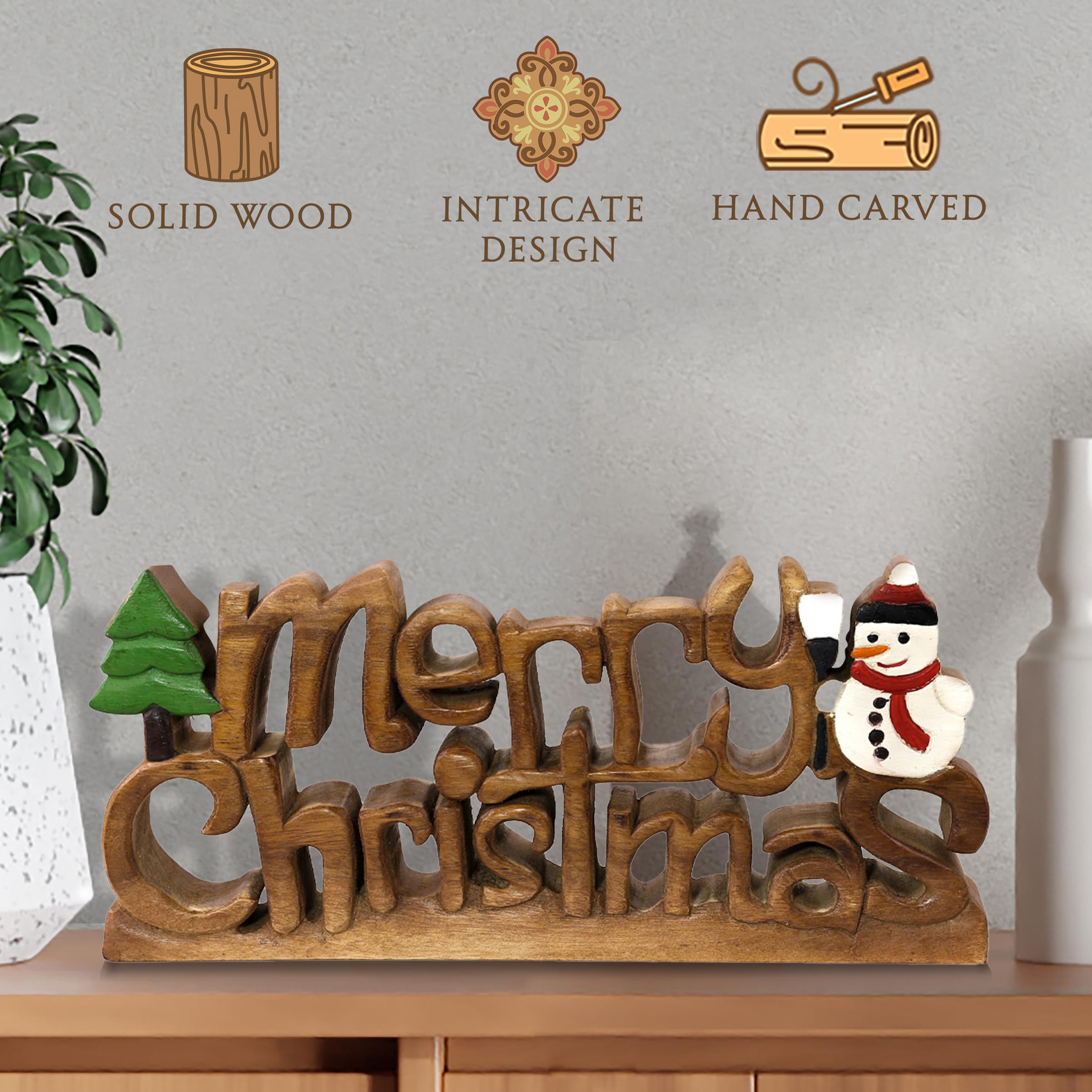 Handcrafted Merry Christmas Centerpiece - Solid Wood Holiday Decor for Living Room, Dining Table, Farmhouse & Coffee Table | Perfect Christmas Gift & Housewarming Present for Festive Home Decor