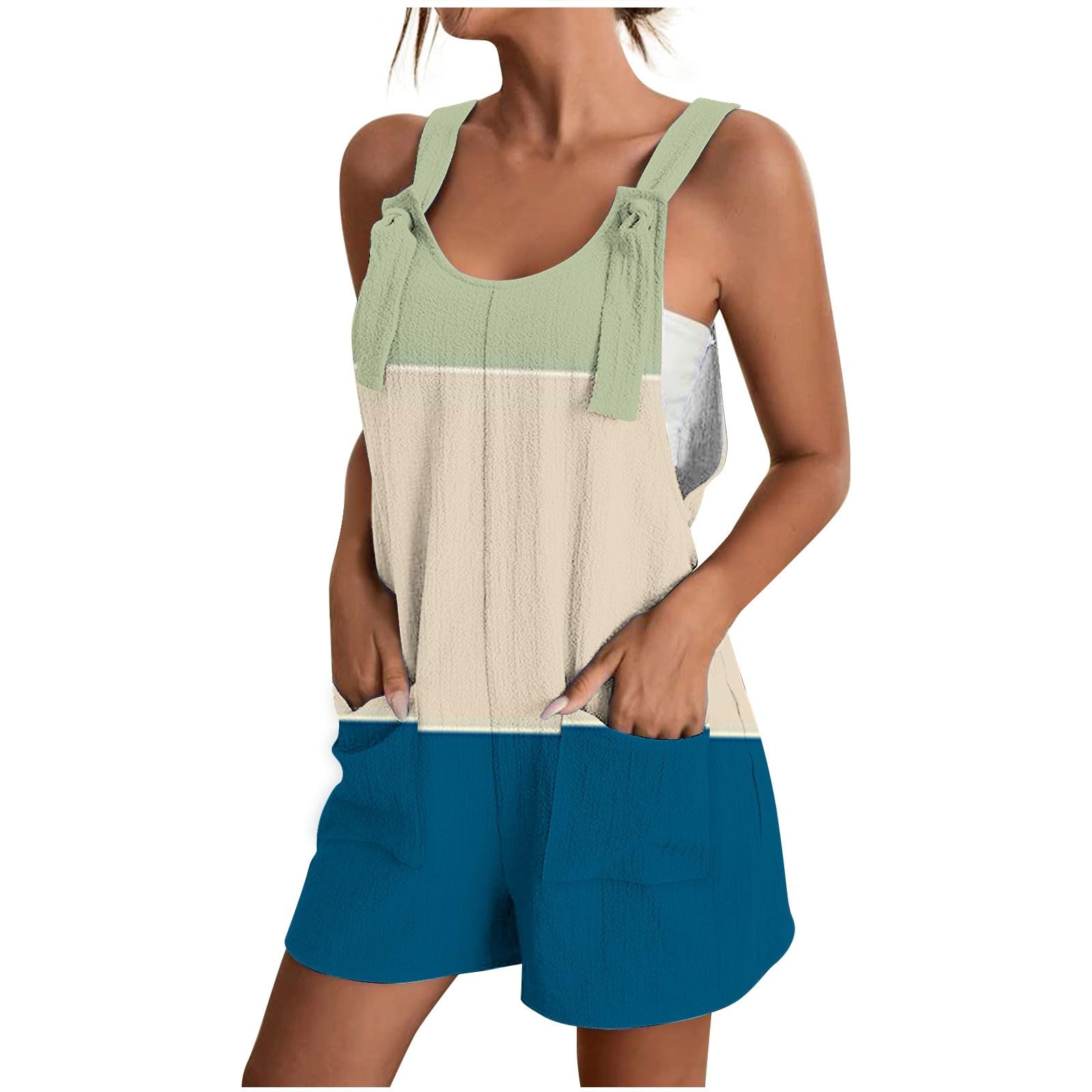 Women's Linen Overalls Shorts - Sleeveless Summer Short Jumpsuit with Adjustable Straps & Pockets | Casual Outfit, Beach Wear, Outdoor Activities