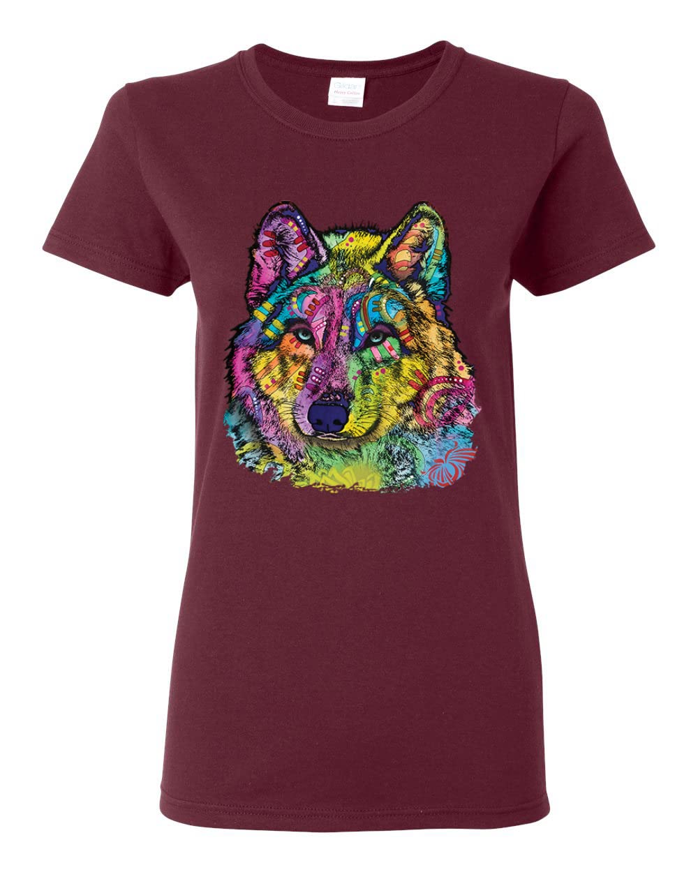 Majestic Neon Arctic Wolf T-Shirt - Dean Russo Art Inspired Animal Lover Tee for Women | Casual Wear, Gift for Wolf Lovers, Artistic Graphic Apparel