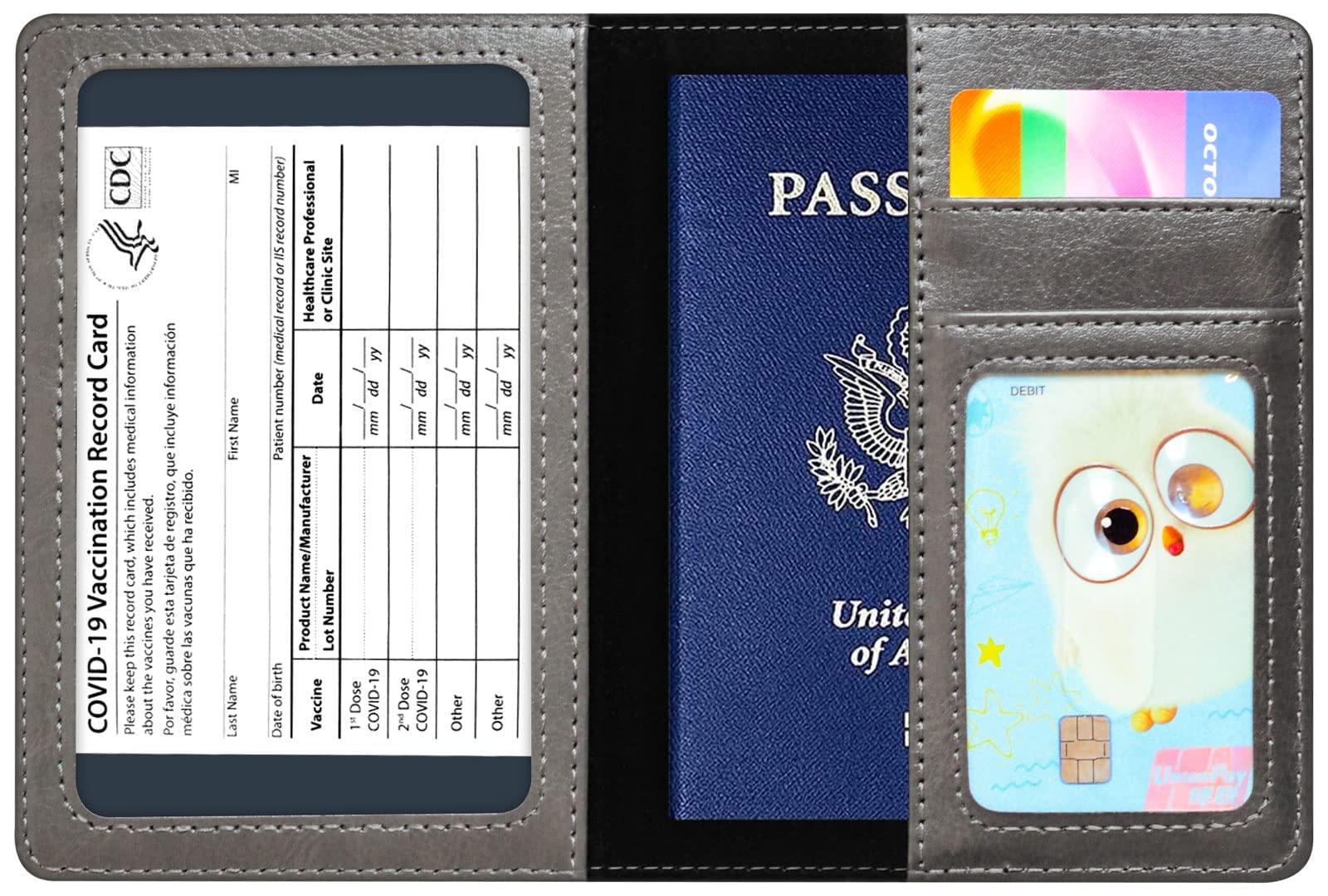 RFID Blocking Leather Passport Holder for Travel - Dark Gray