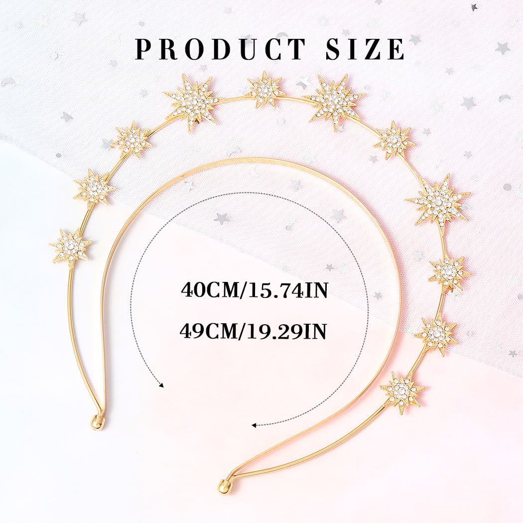 Zoestar Gold Rhinestone Star Halo Crown Headband - Sparkly Crystal Wedding Tiara & Goddess Headdress for Women - Perfect for Bridal, Cosplay, Prom, Pageant & Festival Costume Accessories (1 Piece, Gold)