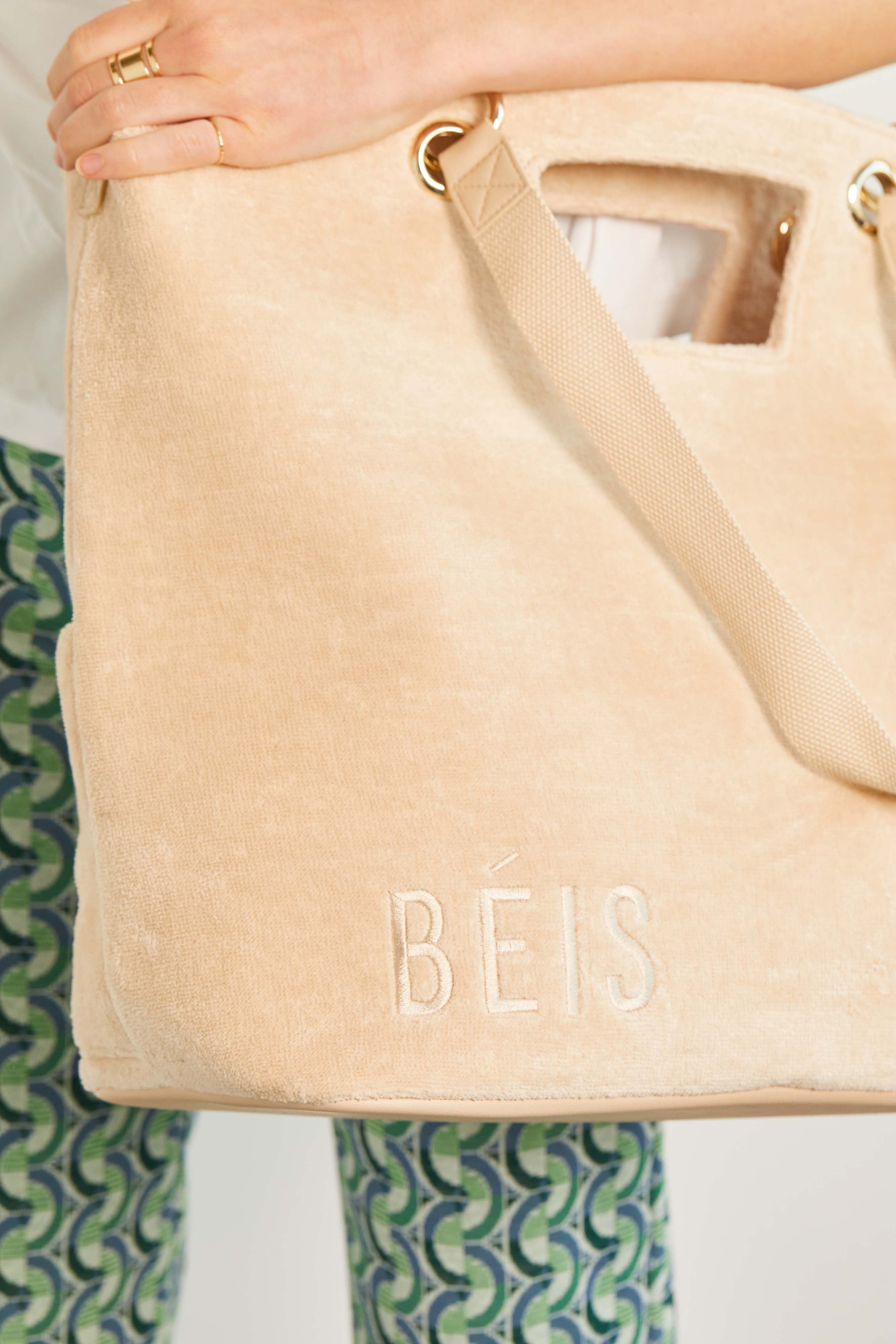 Beige Terry Tote Bag - Soft Cotton Canvas Beach Tote for Women - Perfect for Shopping, Travel & Everyday Use