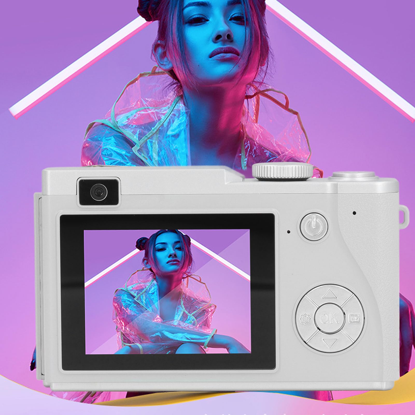 48MP Digital Camera with FHD 1080P Video, Auto Focus & 16X Zoom | 2.4in IPS Screen Compact Vlogging Camera for Travel, Kids, Teens & Beginners | Perfect for YouTube, TikTok, Family Trips & Outdoor Adventures (White)