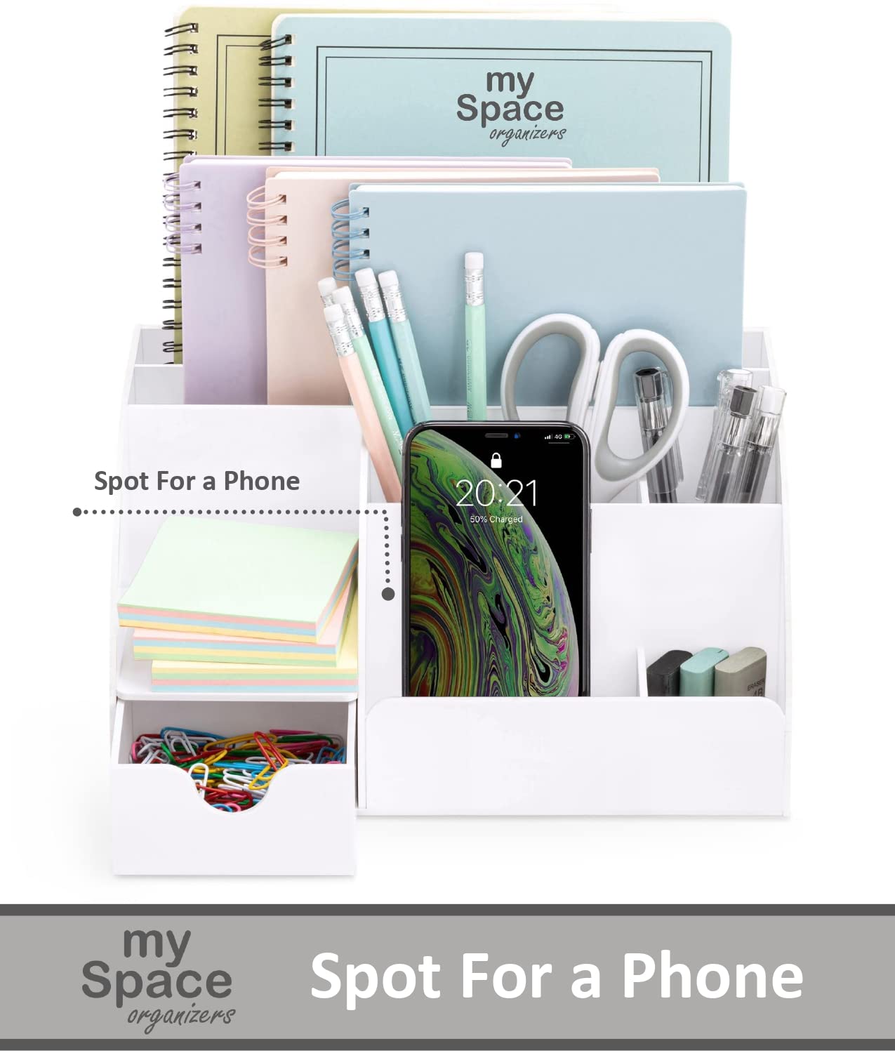 White Desk Organizer with 9 Compartments - Office Supplies & Desk Accessories Organizer, Pen Holder & Desktop Decor - Perfect for Home Office, Study Room & Workspace (White)