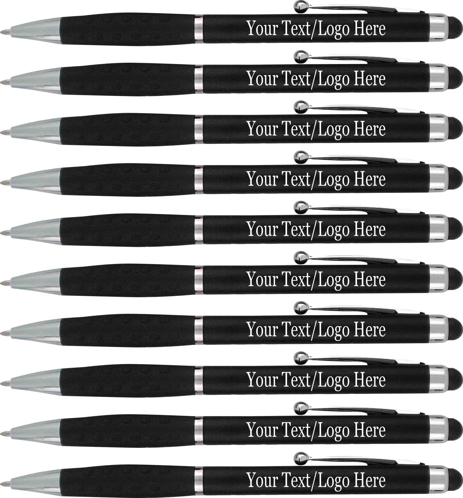 Custom Logo Stylus Pens 300 Pack Bulk - 2-in-1 Ballpoint Pen & Touchscreen Stylus for Business, Events & Promotions (Black Barrel with Black Ink) - Perfect for Corporate Gifts, Trade Shows & Branded Giveaways