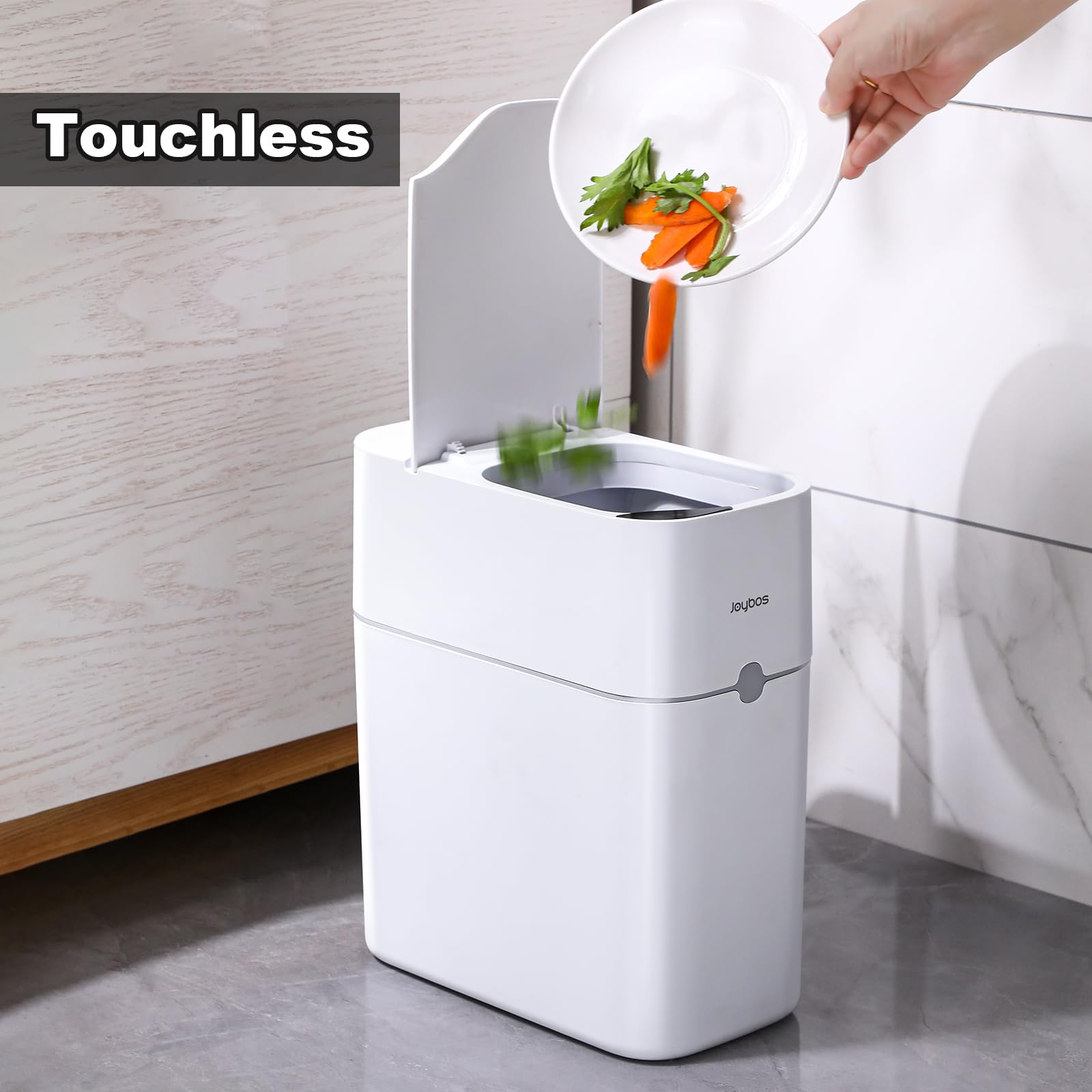 Automatic Motion Sensor Trash Can 3.5 Gallon - Slim Smart Bathroom Garbage Bin with Bagging System - White Small Plastic Waste Bin for Bedroom, Office, Kitchen - Hands-Free Touchless Disposal Solution