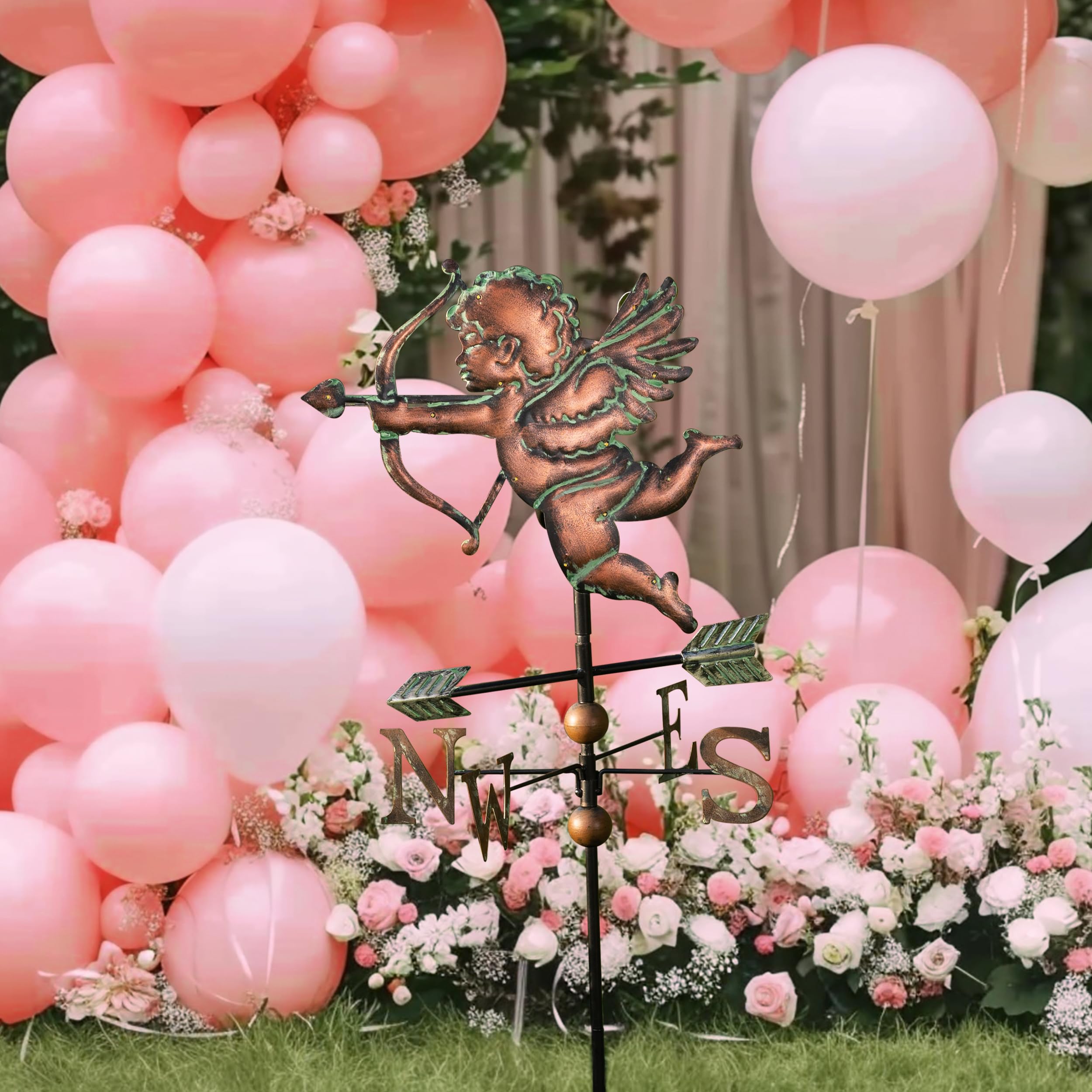 Valentine's Day Outdoor Decorations - Solar Powered Metal Weathervane Garden Stake with Cupid Design, 34 Inch Yard Art for Porch, Patio & Garden - Perfect Romantic Gift for Home & Valentine's Decor