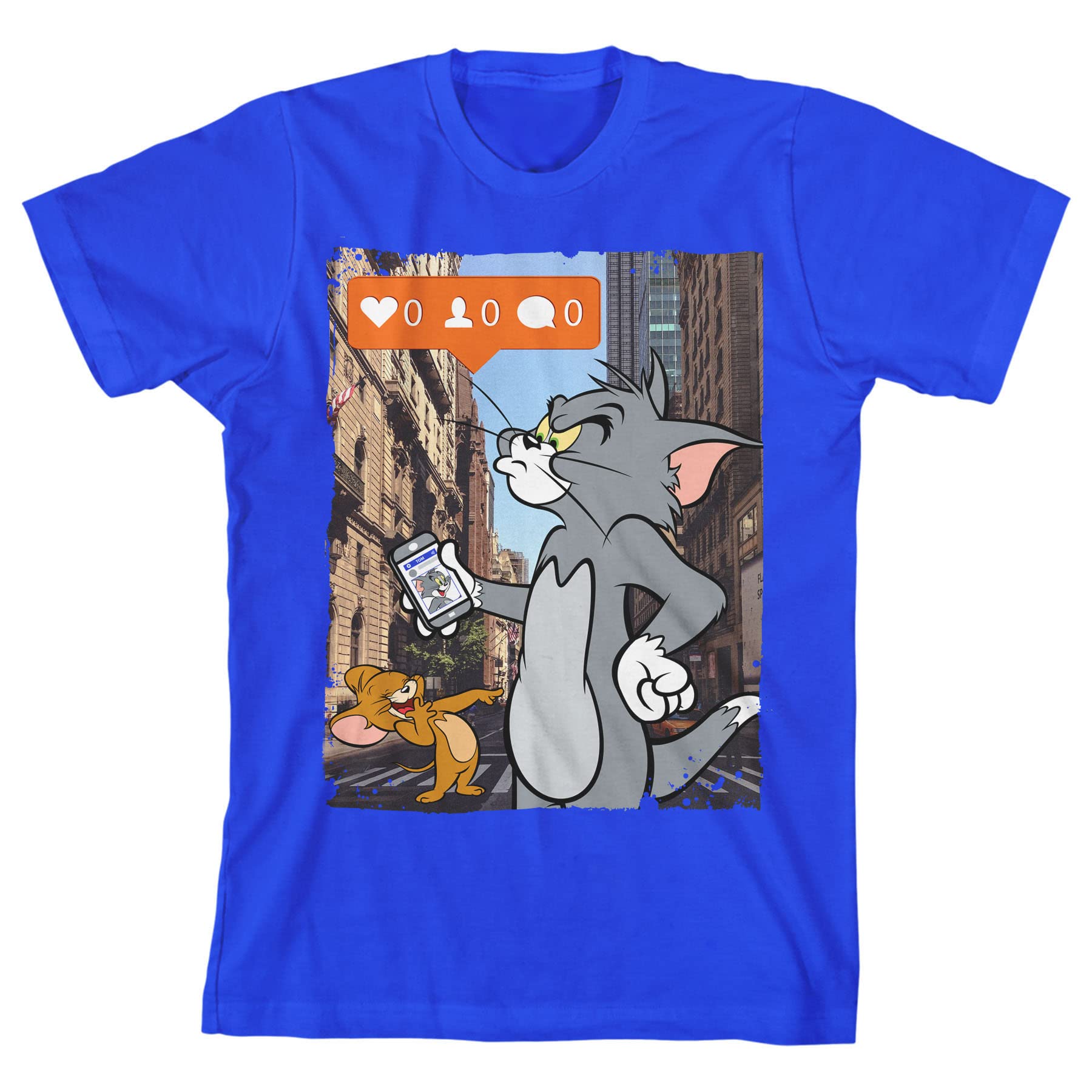 Bioworld Tom & Jerry Instagram Pose Royal Blue Boys T-Shirt - Fun Cartoon Graphic Tee for Casual Wear & Social Media