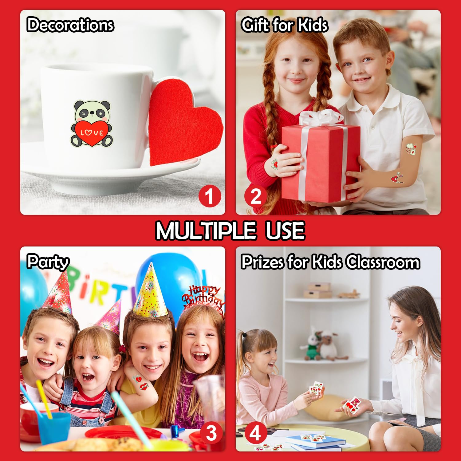 204-Piece Glow in the Dark Valentine's Day Temporary Tattoos for Kids - Individually Wrapped Heart Stickers for Party Favors, Classroom Prizes, Games & Decorations - Perfect for Valentine's Parties, School Events & Gift Exchanges