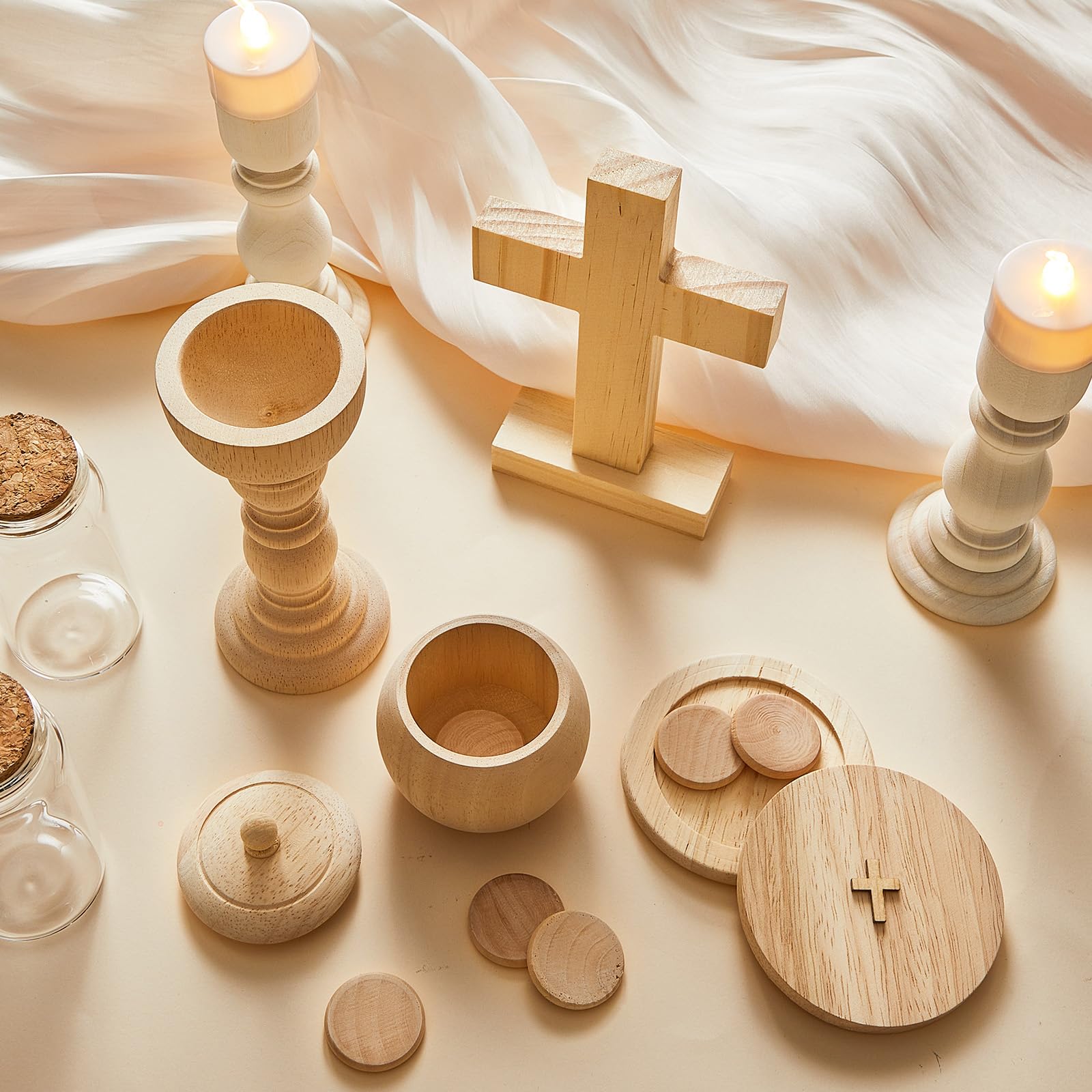 Wooden Catholic Mass Play Set for Kids - First Communion Gift, Baptism Toy, Priest & Church Role Play - Perfect for Easter, Birthday & Religious Party Decor (Simple Color) - Ideal for Sunday School, Home Worship & Faith-Based Learning