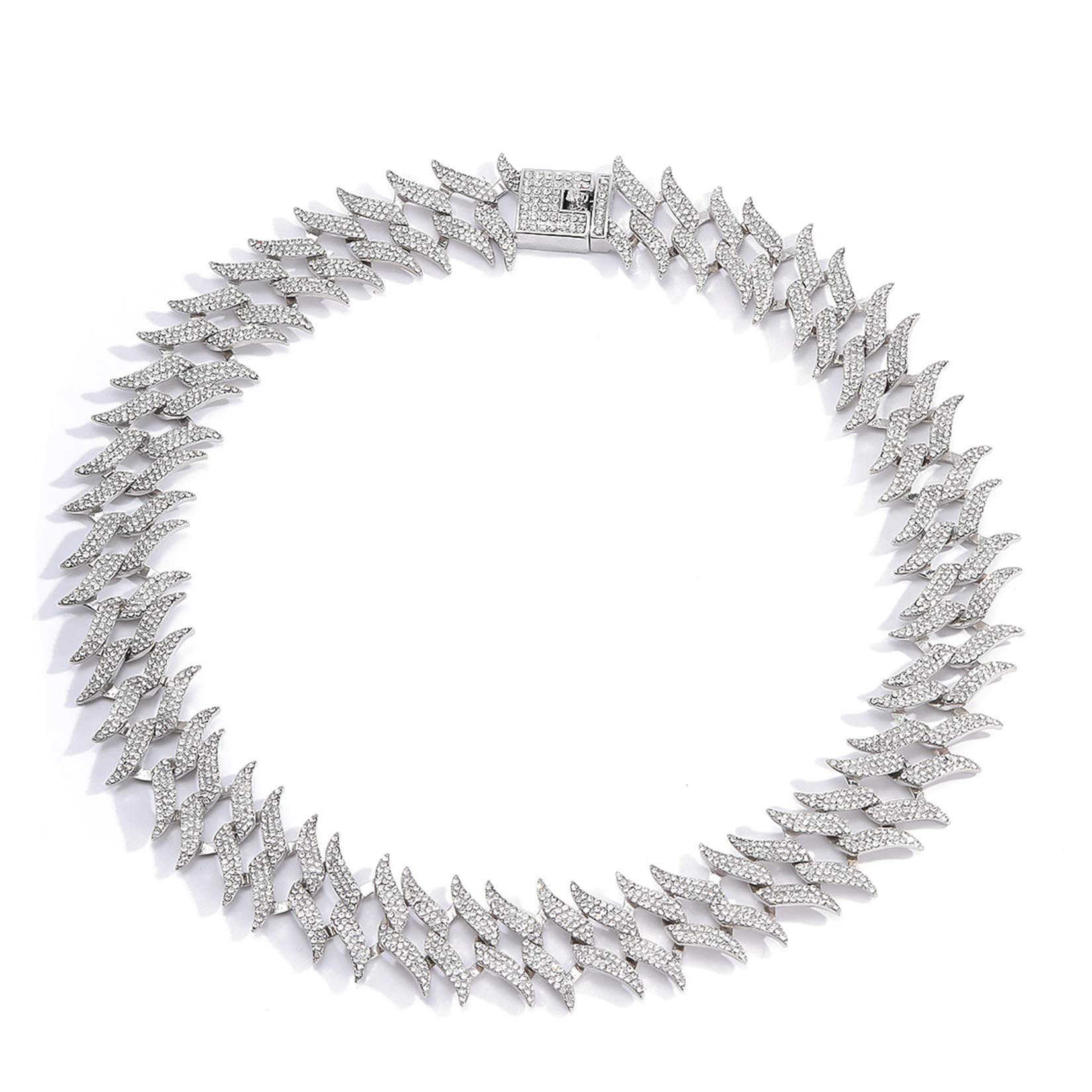 Gold & Silver Tone Iced Out Rhinestone Miami Cuban Link Chain Choker Necklace for Men & Women - Adjustable Buckle Closure - Perfect for Hip Hop Fashion, Streetwear & Party Accessories