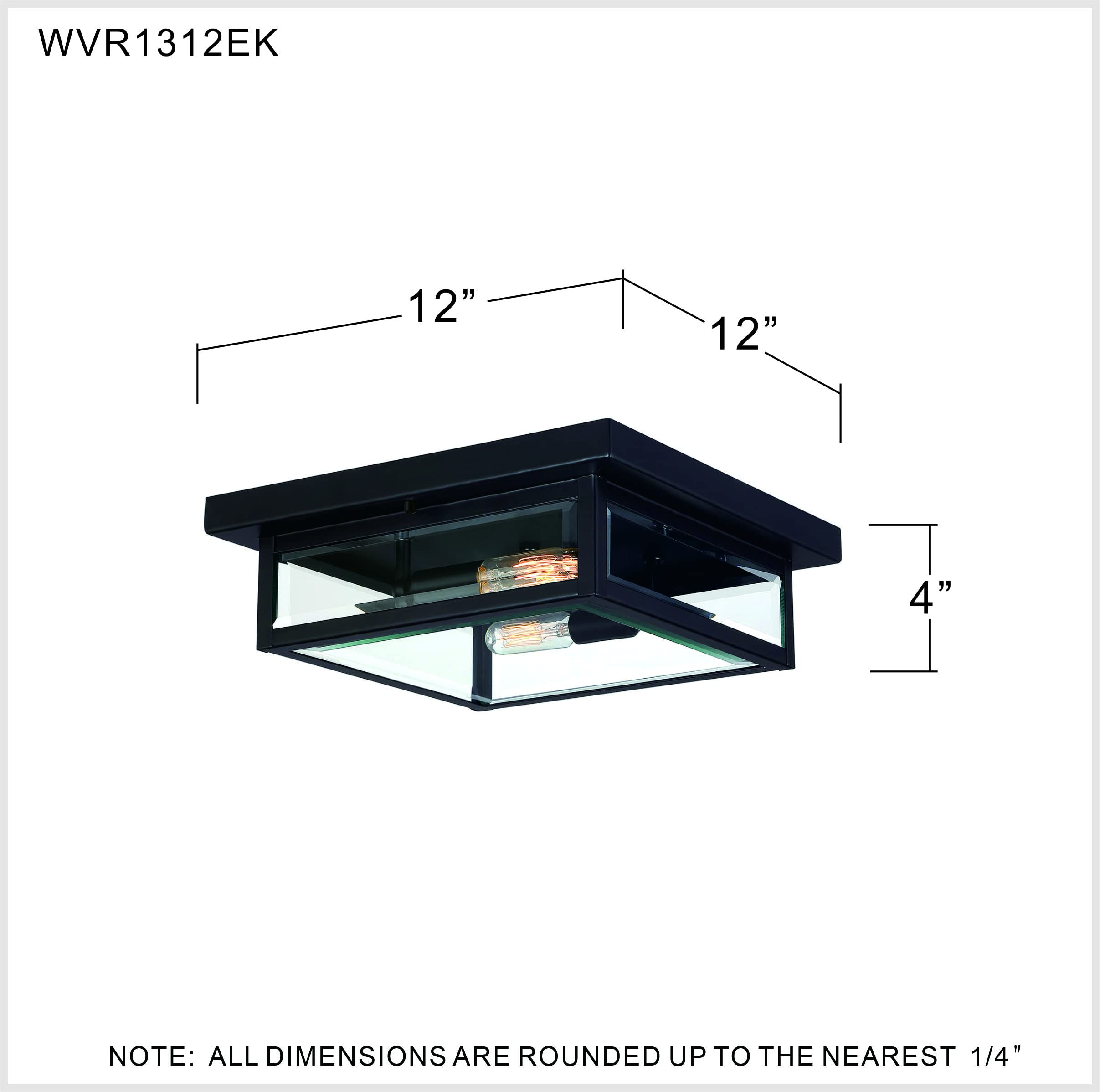 Quoizel Westover 12 Inch 2-Light Flush Mount Ceiling Light - Earth Black Industrial Lantern with Beveled Glass - Perfect for Hallway, Kitchen, Bedroom, Bathroom & Dining Room Lighting