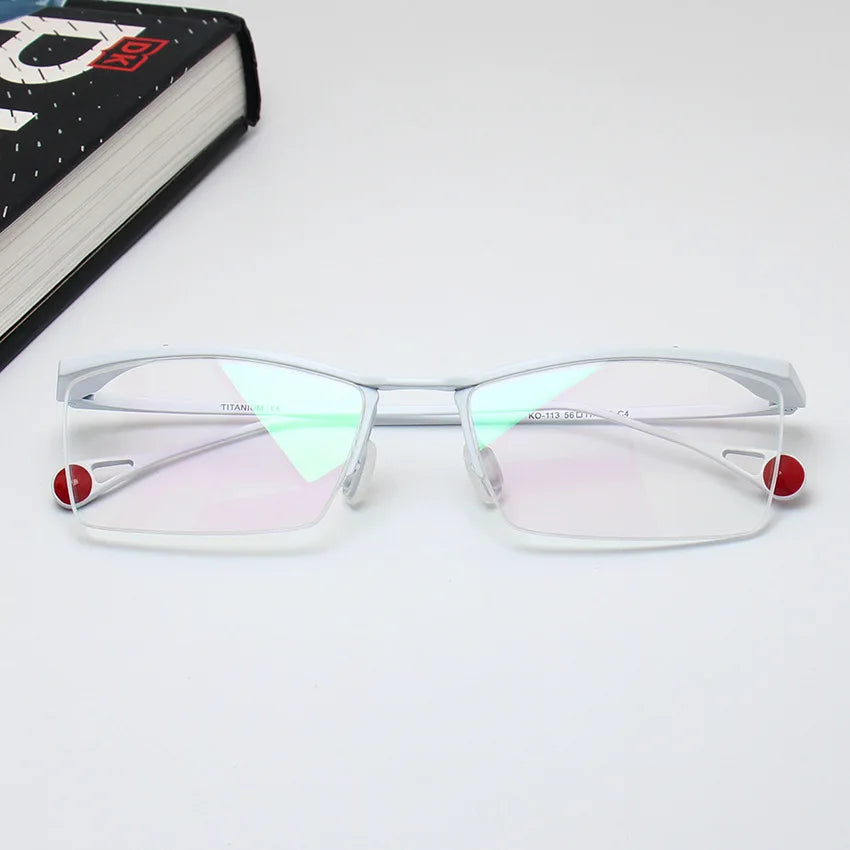 Stylish Black Semi-Rimless Square Frame Titanium Eyeglasses for Men - Perfect for Office, Reading & Everyday Use