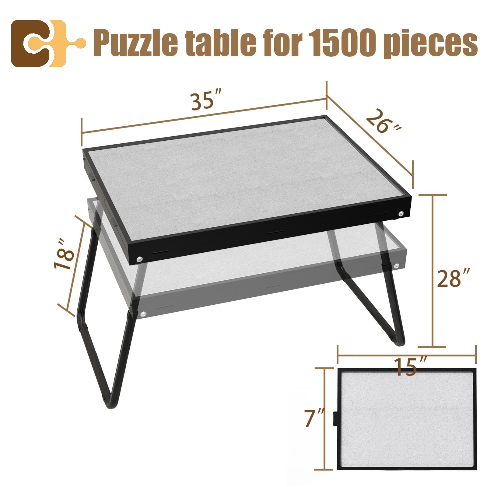 Adjustable Height Jigsaw Puzzle Table 18-28 Inch, 2-in-1 Metal Puzzle Board with Foldable Legs - Aluminum Puzzle Table for Adults & Kids - Portable Folding Table with Storage Drawers, Felt Surface & Protective Cover - Perfect for Family Game Nights, Classroom Activities & Home Decor