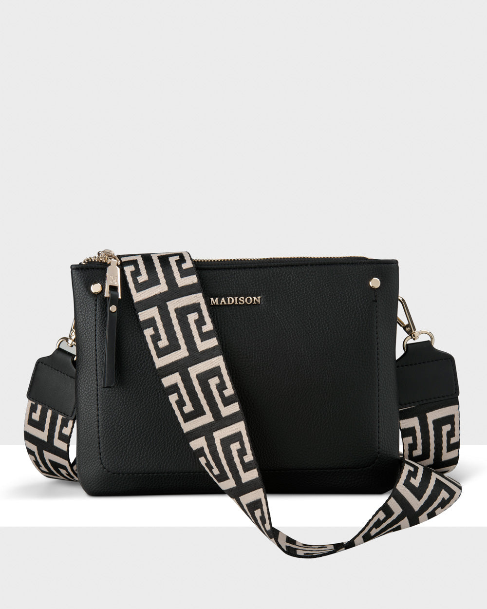 Charlotte Double Zip Crossbody Bag with Adjustable Graphic Strap - Stylish Hands-Free Purse for Women, Perfect for Travel, Shopping & Everyday Use