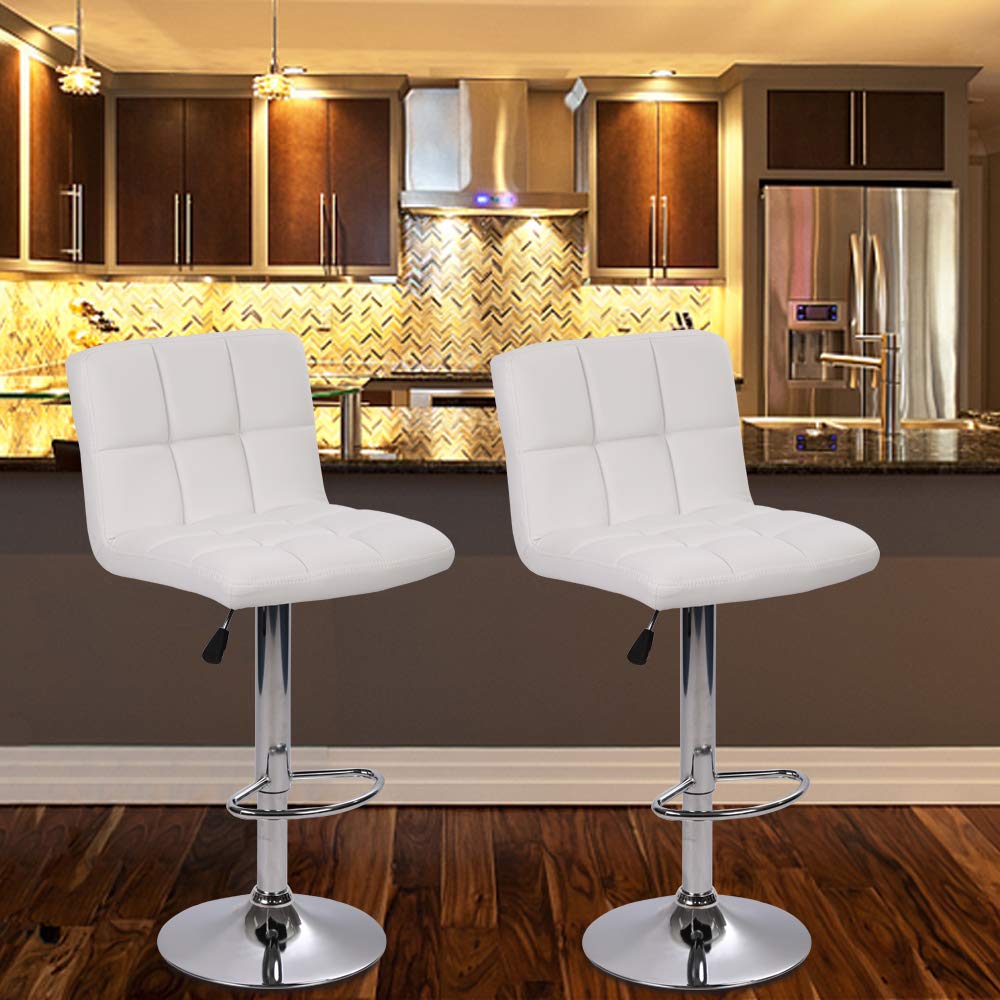 2 Pack Adjustable Swivel Bar Stools with PU Leather Upholstery - Modern Counter Height Dining Chairs for Kitchen, Pub & Living Room - White | Perfect for Breakfast Bars, Home Bars & Small Space Dining