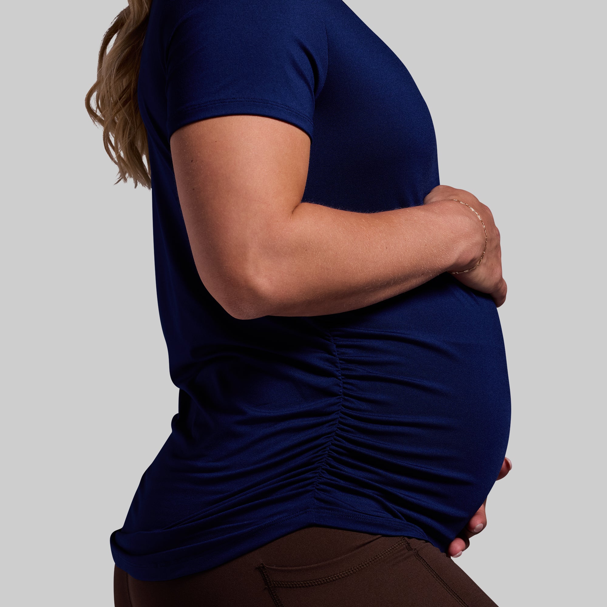 Maternity Athleisure Short Sleeve V-Neck T-Shirt - Comfortable Pregnancy Activewear for Women (Blue Depths) - Perfect for Yoga, Gym & Everyday Wear