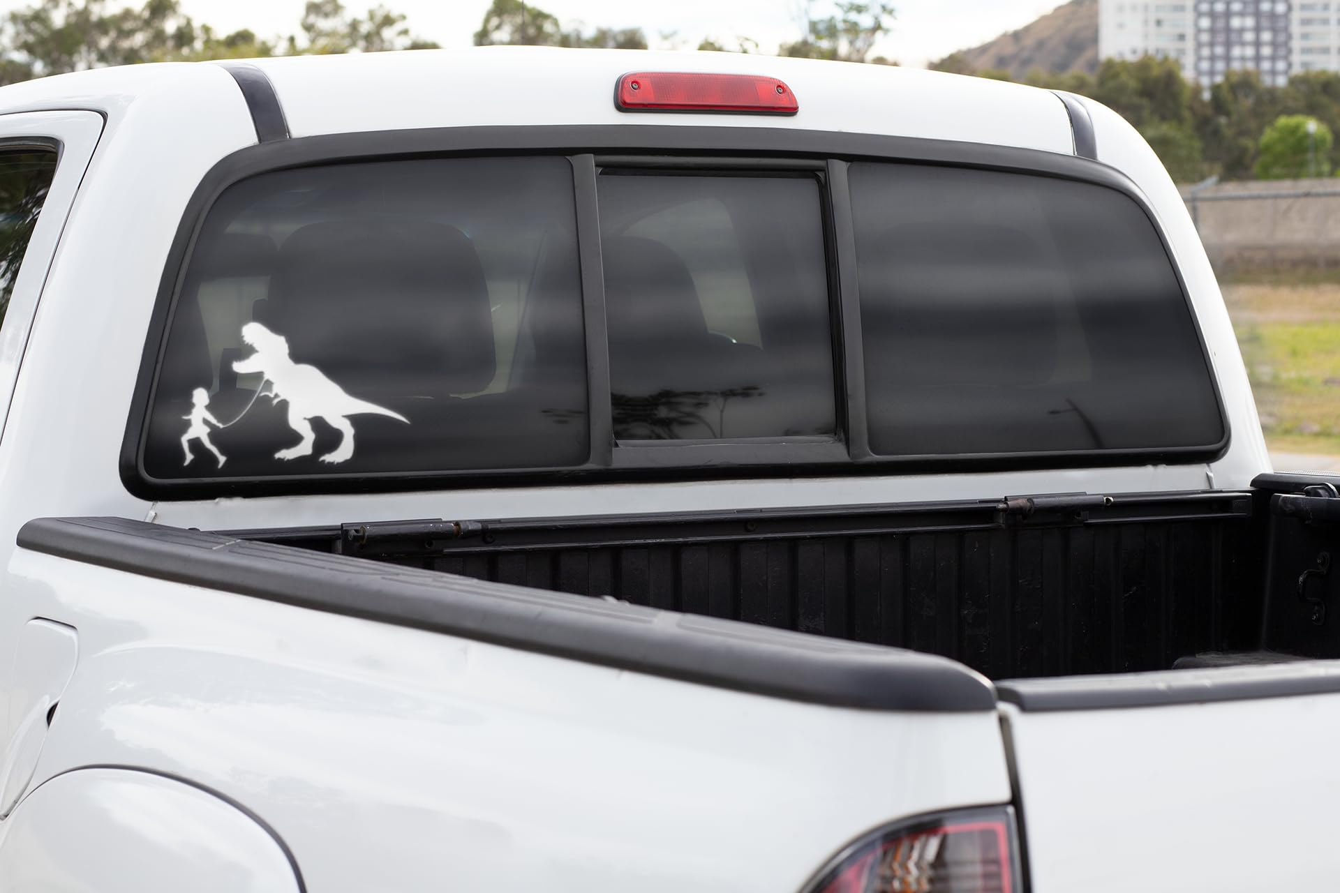 Girl Leading T-Rex Dinosaur Vinyl Decal Sticker - White 7