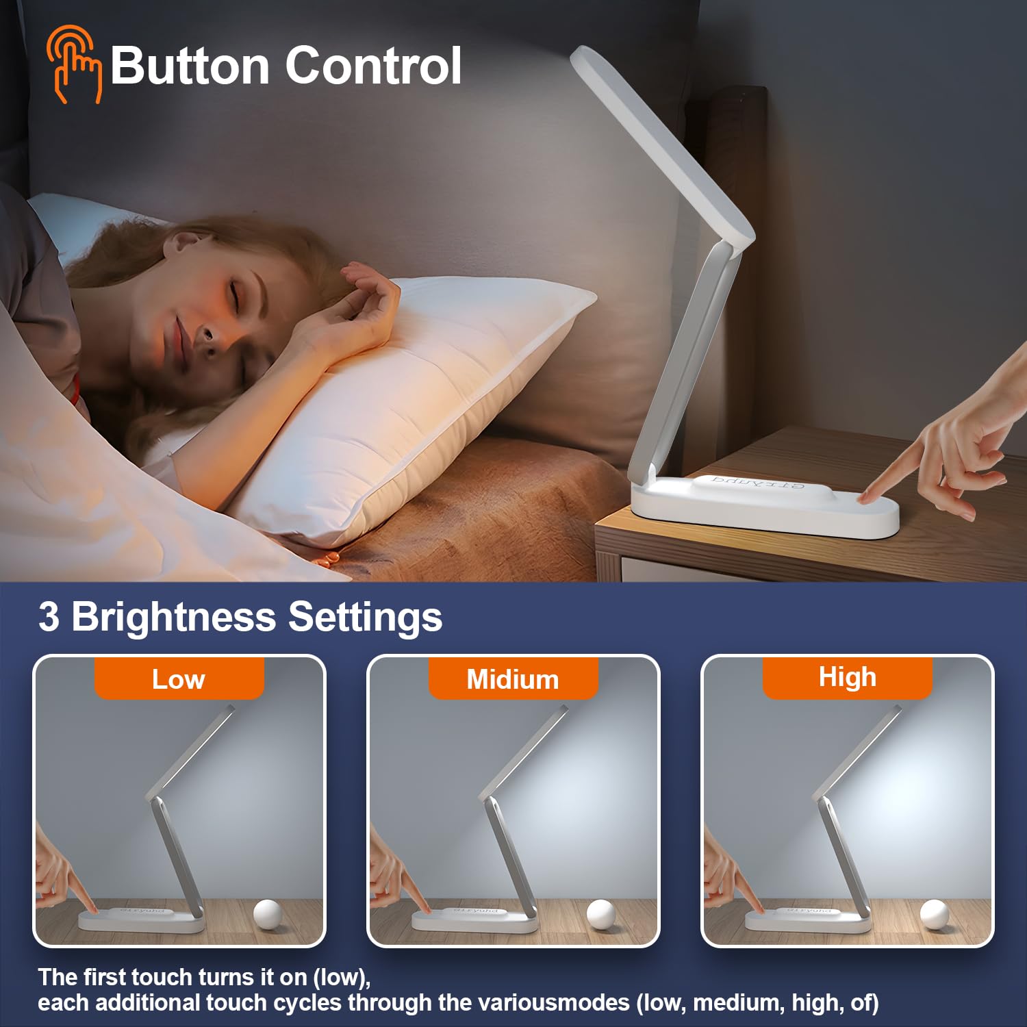 Rechargeable LED Desk Lamp with 3 Brightness Levels - Foldable & Portable Wireless Reading Light for Office, Home, Study - Battery Operated Small Desk Lamp with LED Light Strip (White) | Perfect for Night Reading, Remote Work & Dorm Use