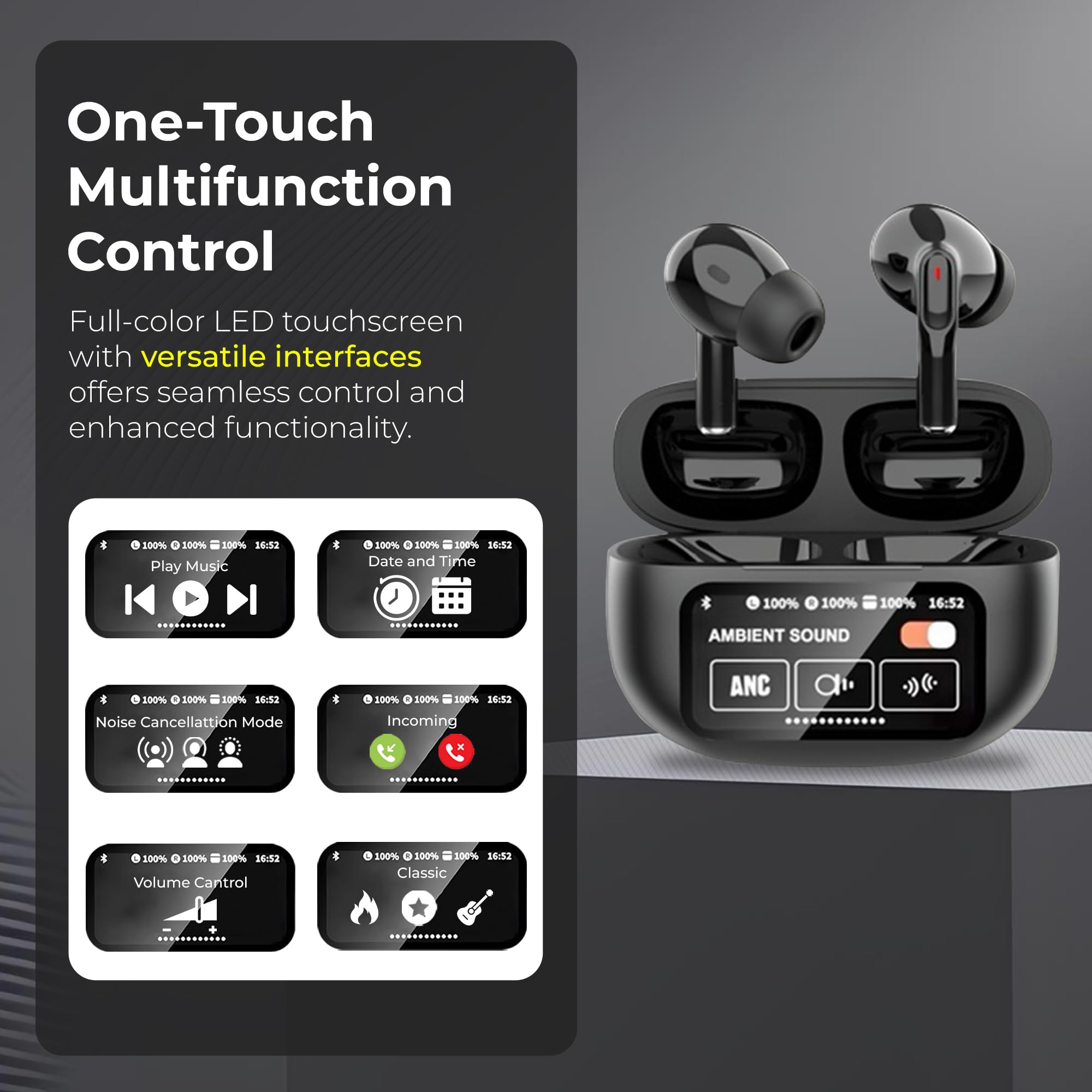 Wireless Bluetooth 5.4 Earbuds with Active Noise Cancelling, Touch Control & Transparency Mode - Premium Black Stereo Headphones for Workout, Travel & Office Use