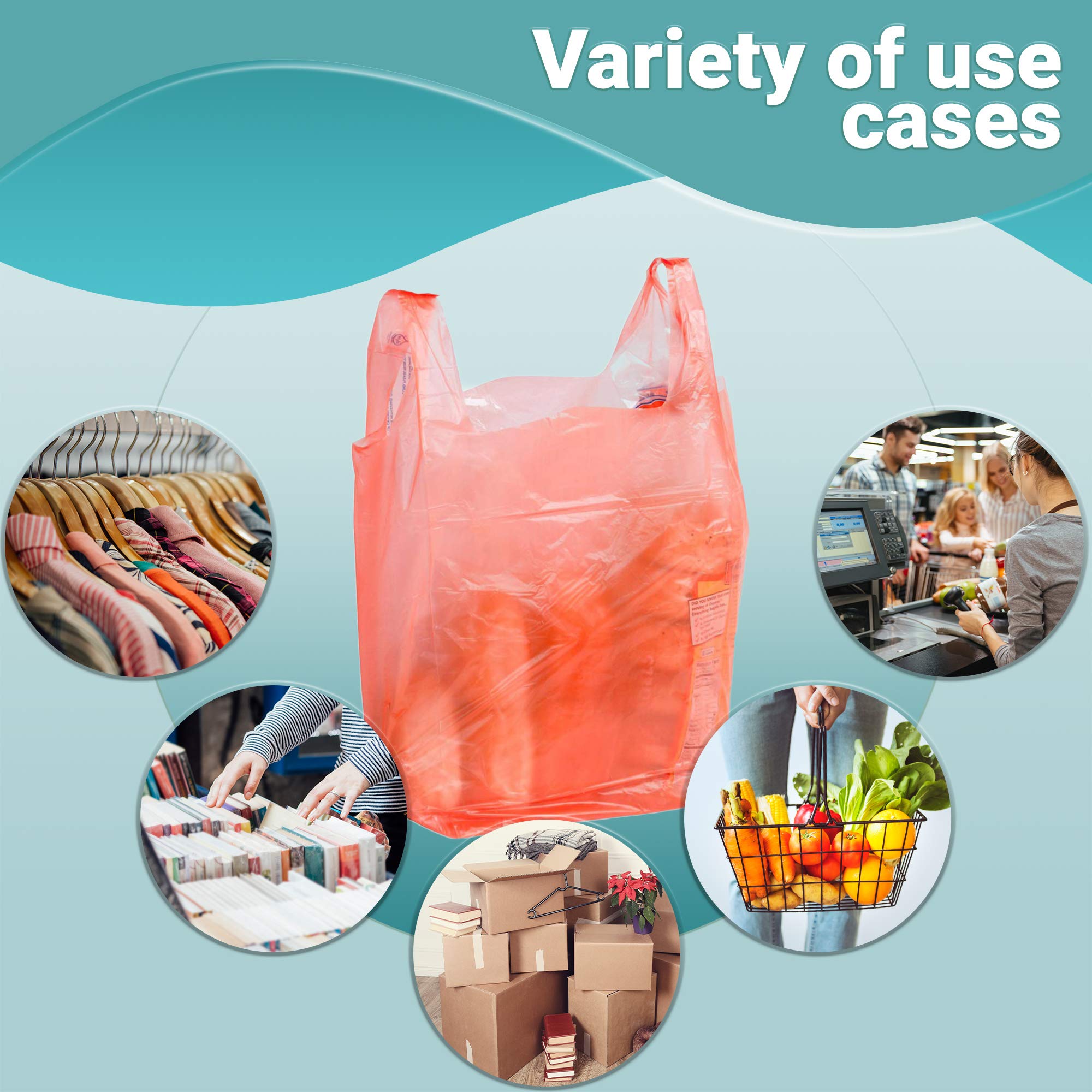 APQ 1000 Pack Orange T-Shirt Bags 12x8x24 Inches - Ultra Thin 0.65 Mil Polyethylene Grocery Bags with Handles for Retail Stores, Restaurants & Supermarkets - Perfect for Shopping, Takeout & Lightweight Carry-Out Needs