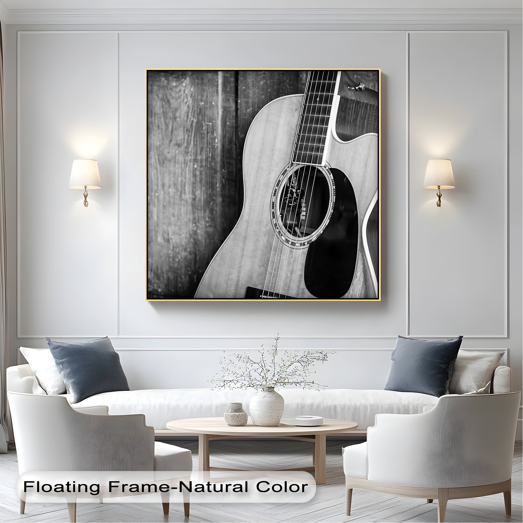 Acoustic Soul - Black and White Guitar Music Canvas Wall Art Print for Home & Office Decor - Perfect for Living Room, Bedroom, Studio