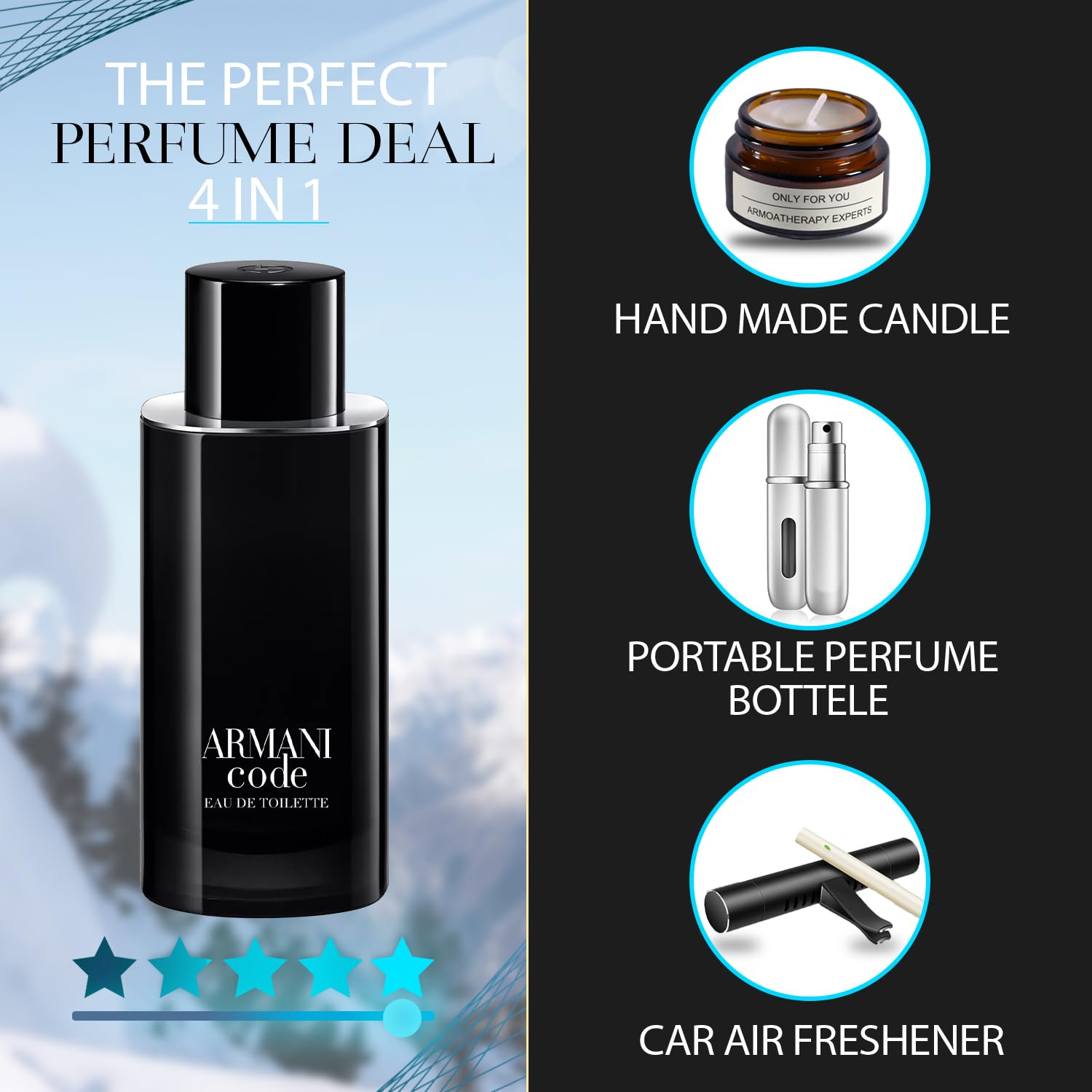 Premium Men's Code Cologne Gift Set - 4.2 Oz EDT Spray with Lavender Soy Candle (5ml), Car Fresheners & Travel Atomizer | Fragrance Kit for Men & Teens | Perfect for Dating, Office & Special Occasions