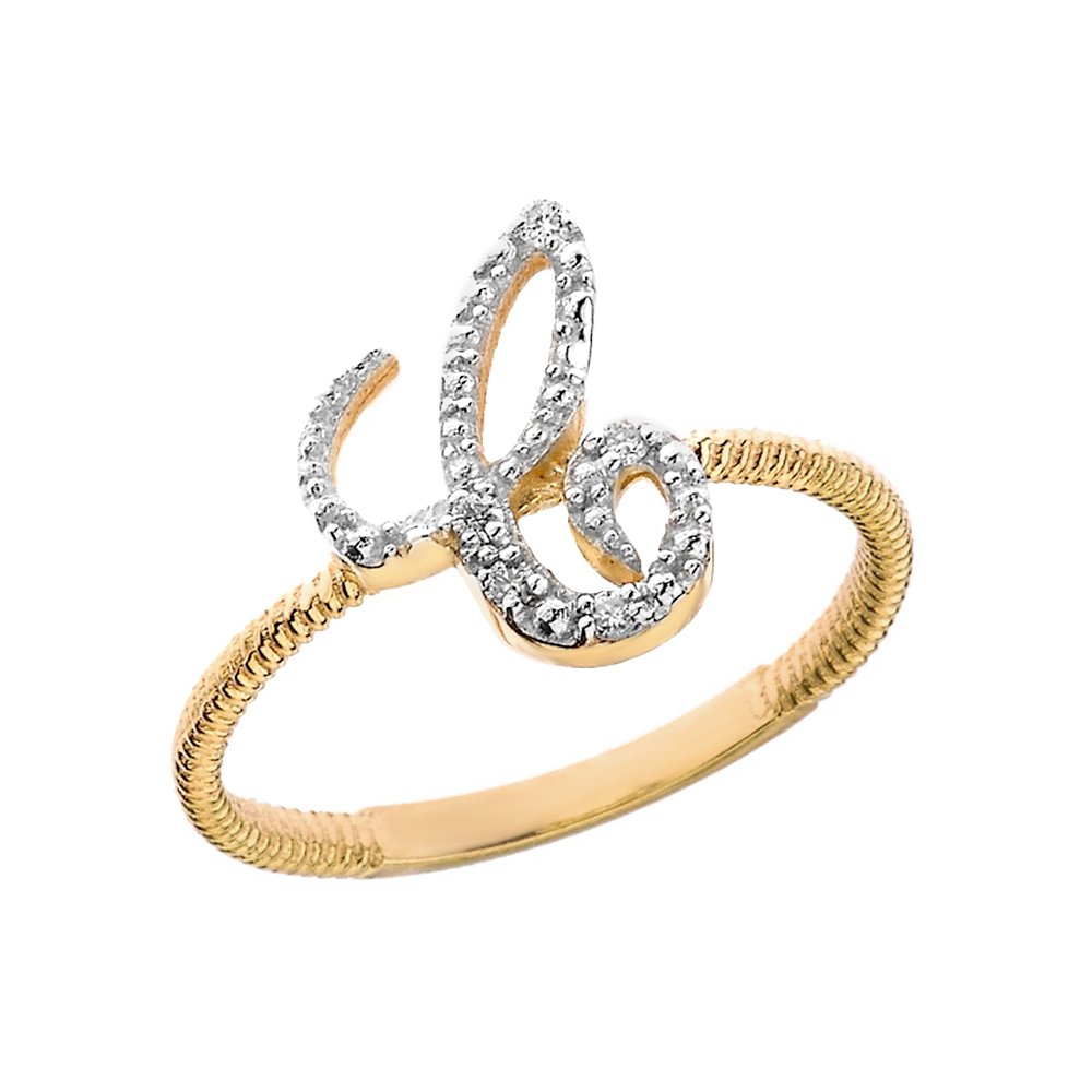 10k Yellow Gold Diamond Initial Letter C Ring for Women - Modern Stackable Rope Design Jewelry - Perfect for Gifts, Anniversaries & Everyday Wear
