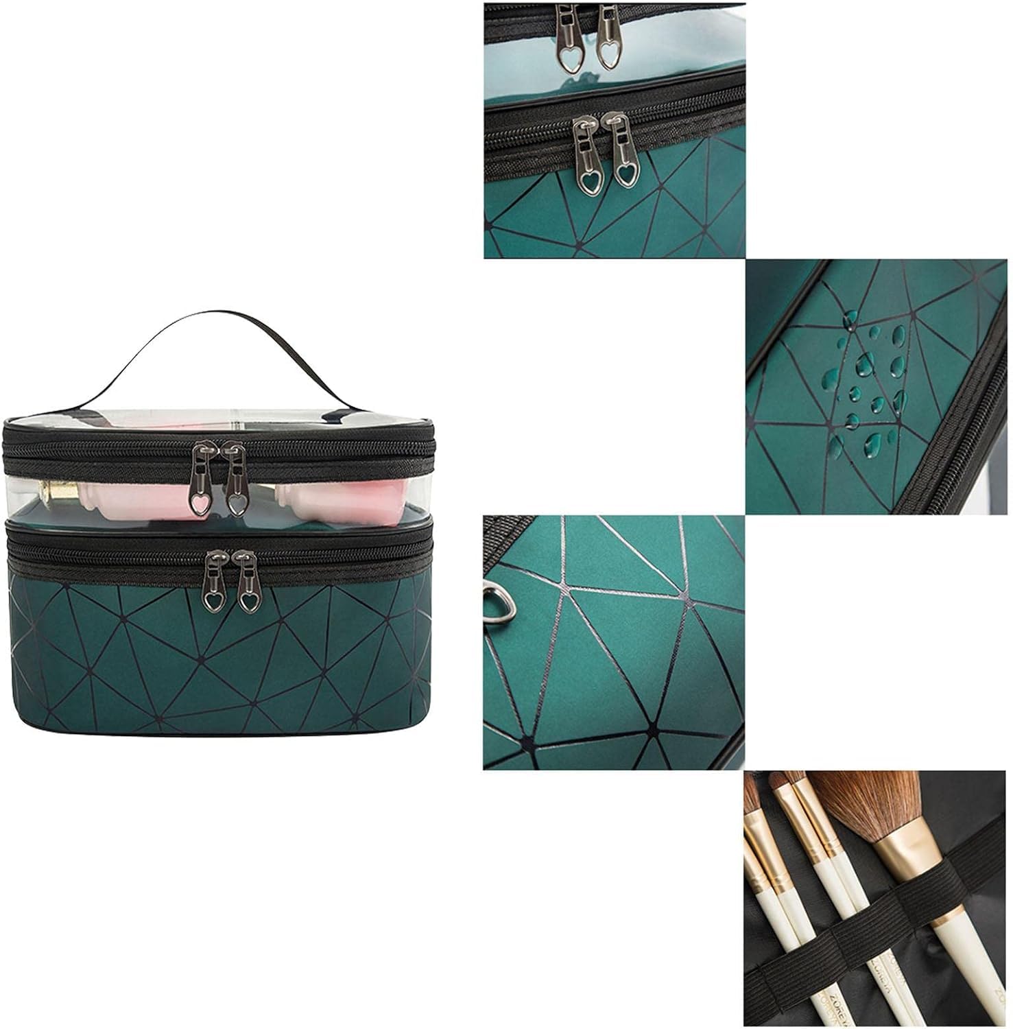 Eopzo Double Layer Waterproof Makeup Bag Organizer for Women - Travel Cosmetic Pouch & Toiletry Case - Perfect for Gym, Vacation, and Daily Use (Green)