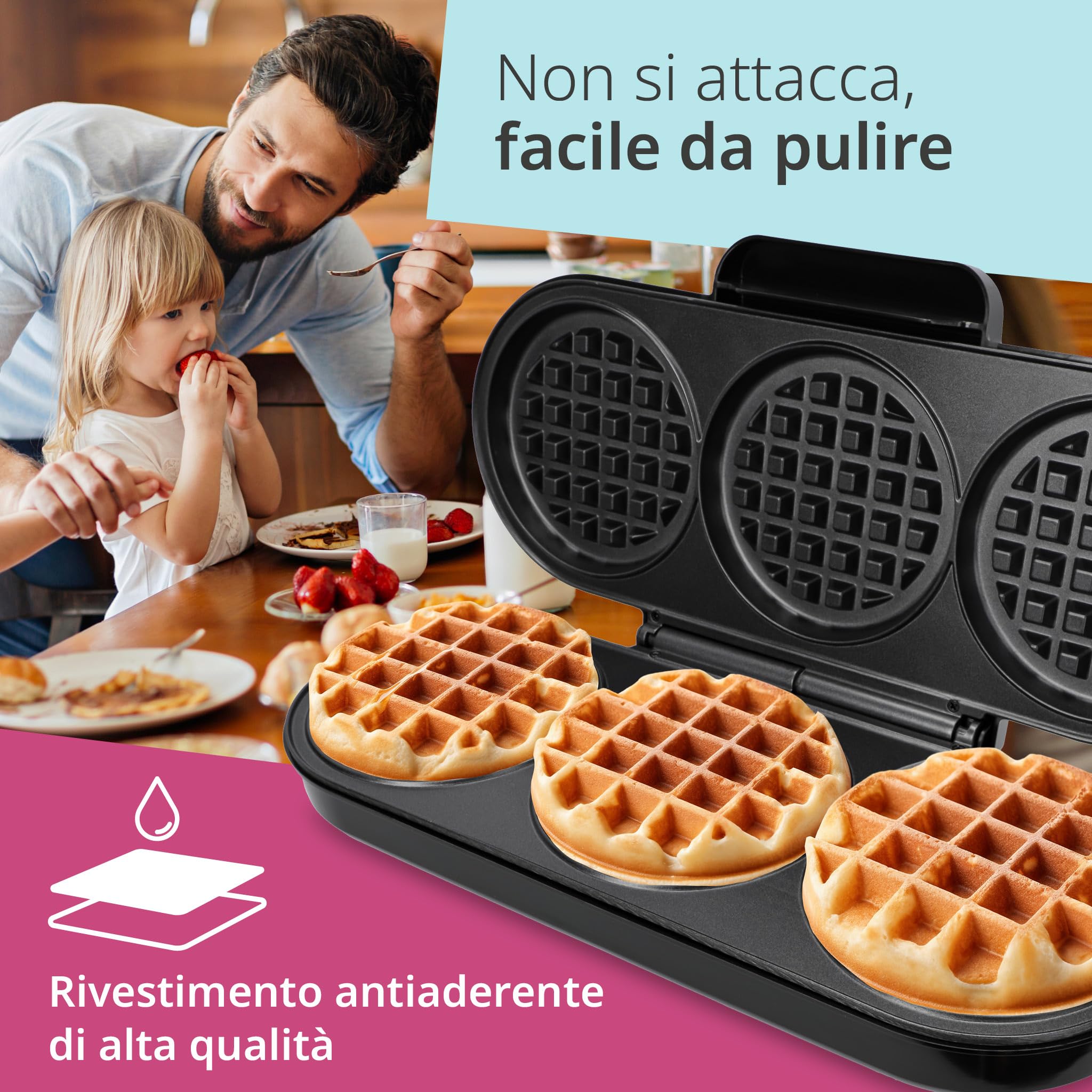 ADE XL Waffle Maker - 3 Round Non-Stick Waffle Iron with 1200W Power - Perfect for Kids Birthday Parties, Family Breakfast & Holiday Celebrations