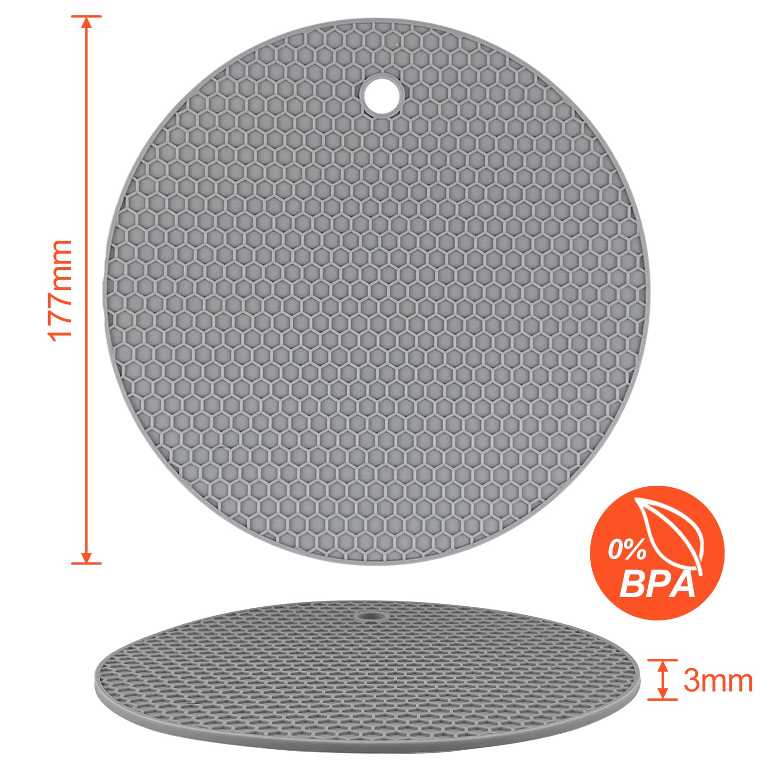Uootach Set of 4 Round Silicone Pot Holders - Non-Slip, Waterproof, Heat Resistant Silicone Trivets for Pots, Pans, Teapots & Bowls (Gray) - Perfect for Kitchen Countertops, Dining Tables & Outdoor Picnics