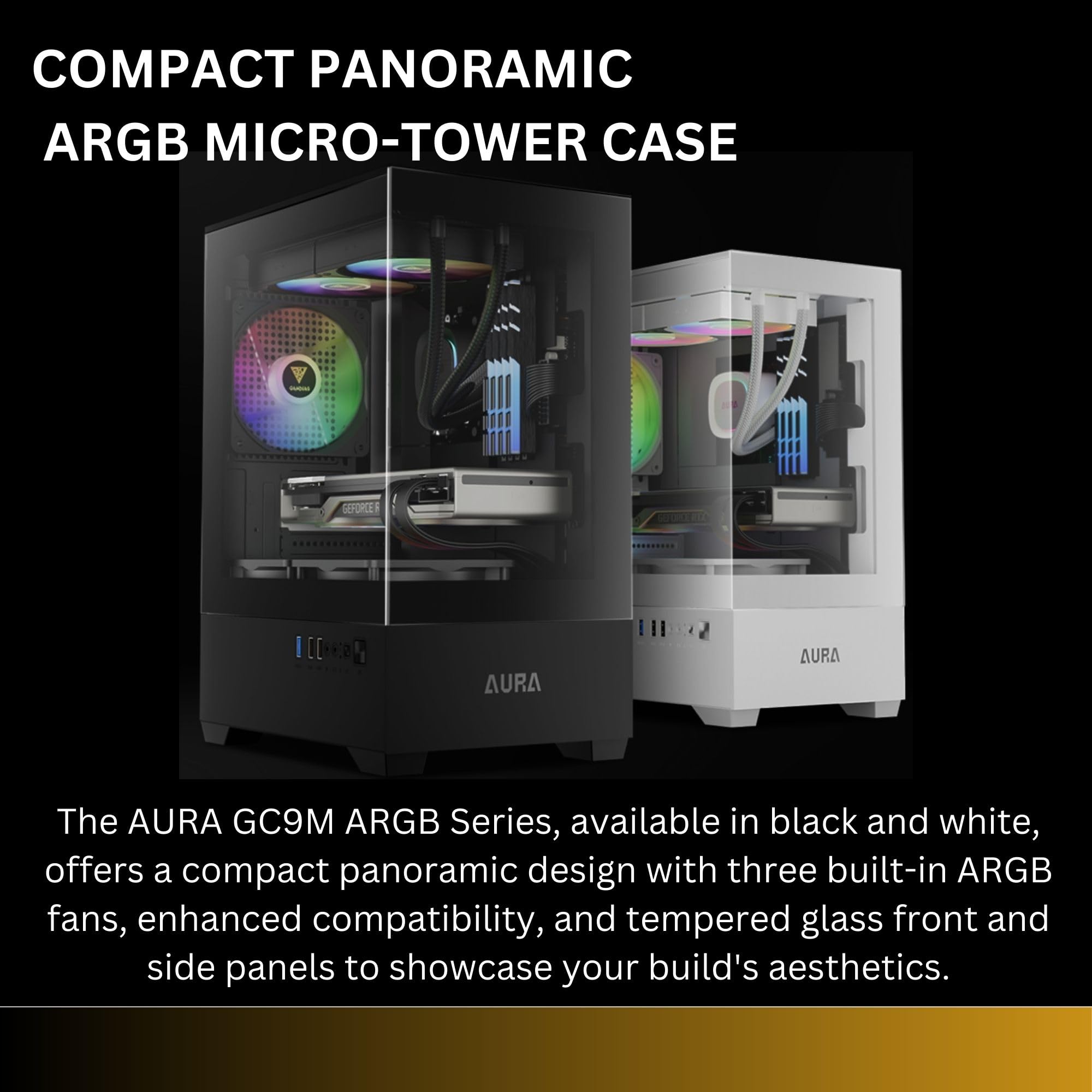 GAMDIAS Micro-ATX Gaming PC Case with Tempered Glass Side Panel - 3X 120mm ARGB Fans, Supports 240mm AIO Radiator, 280mm GPU, 155mm CPU Cooler - Perfect for Compact Gaming Rigs & Home Office Setups
