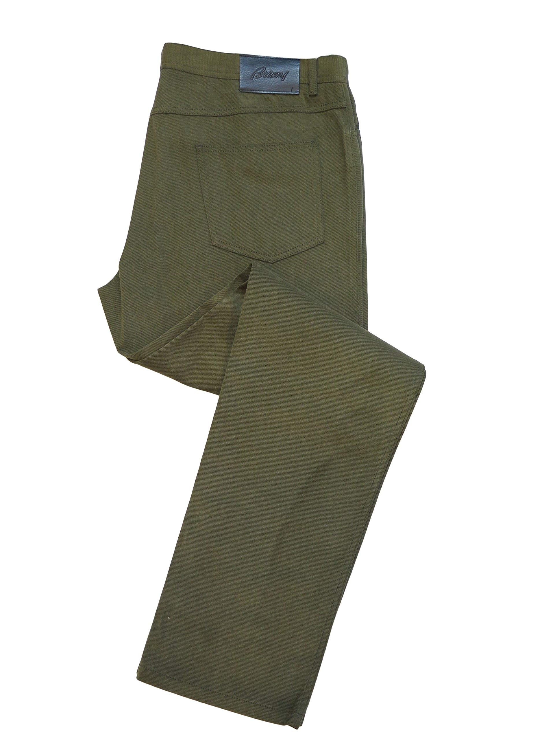 Brioni Men's Stelvio Green Cotton Twill Dress Pants Size 44 - Premium Slim Fit for Business & Formal Occasions